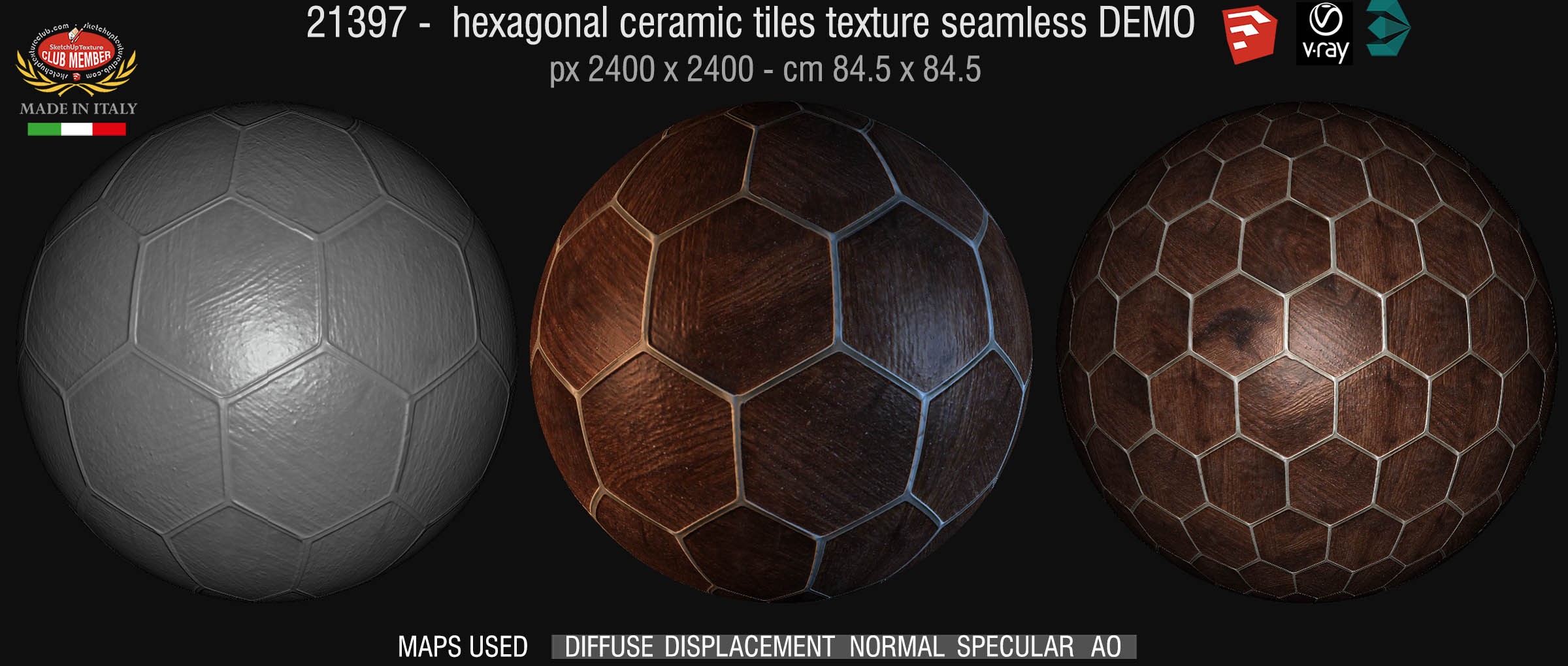 21397 hexagonal ceramic tiles texture seamless + maps DEMO