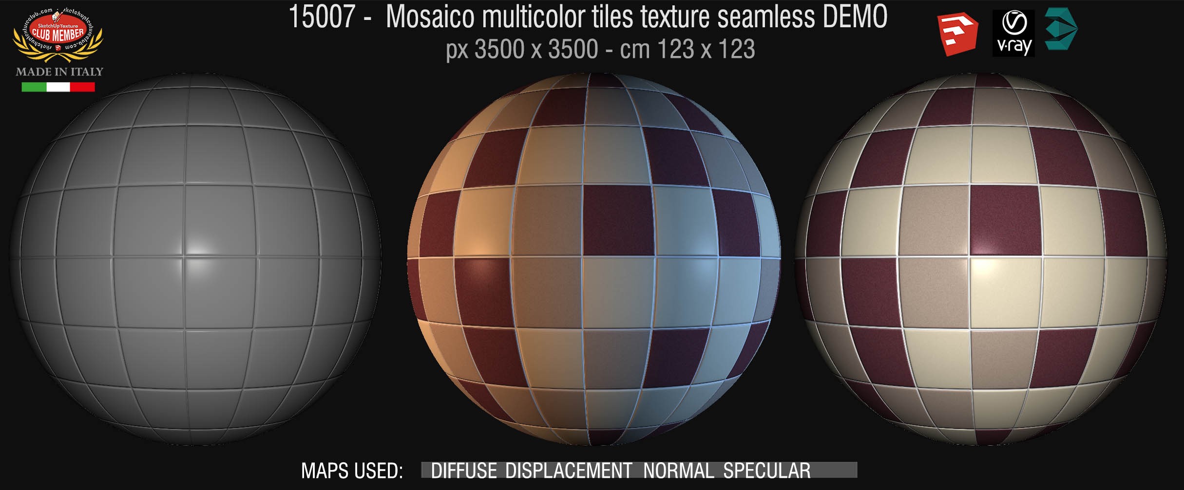 15007 Mosaico multicolor tiles texture seamless + maps DEMO