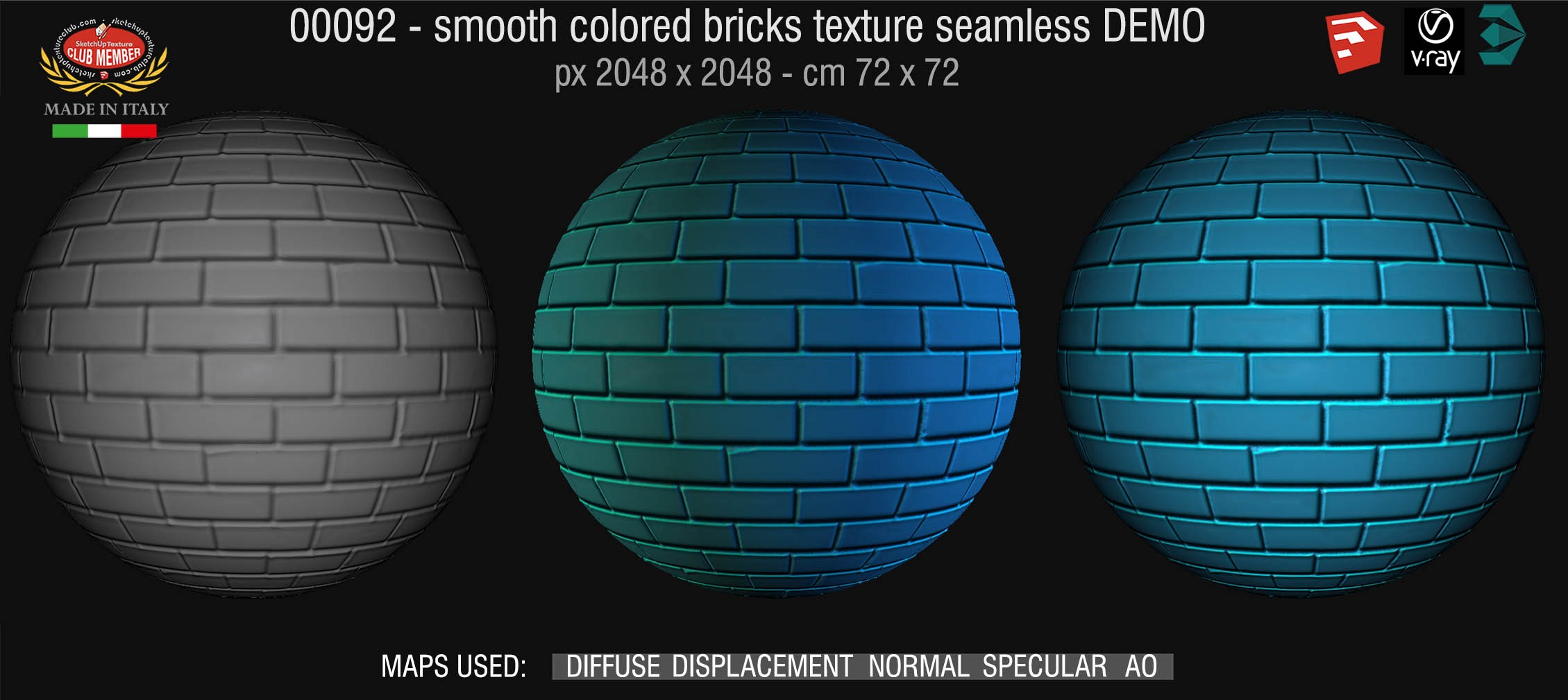 00092 smooth colored bricks texture seamless + maps DEMO