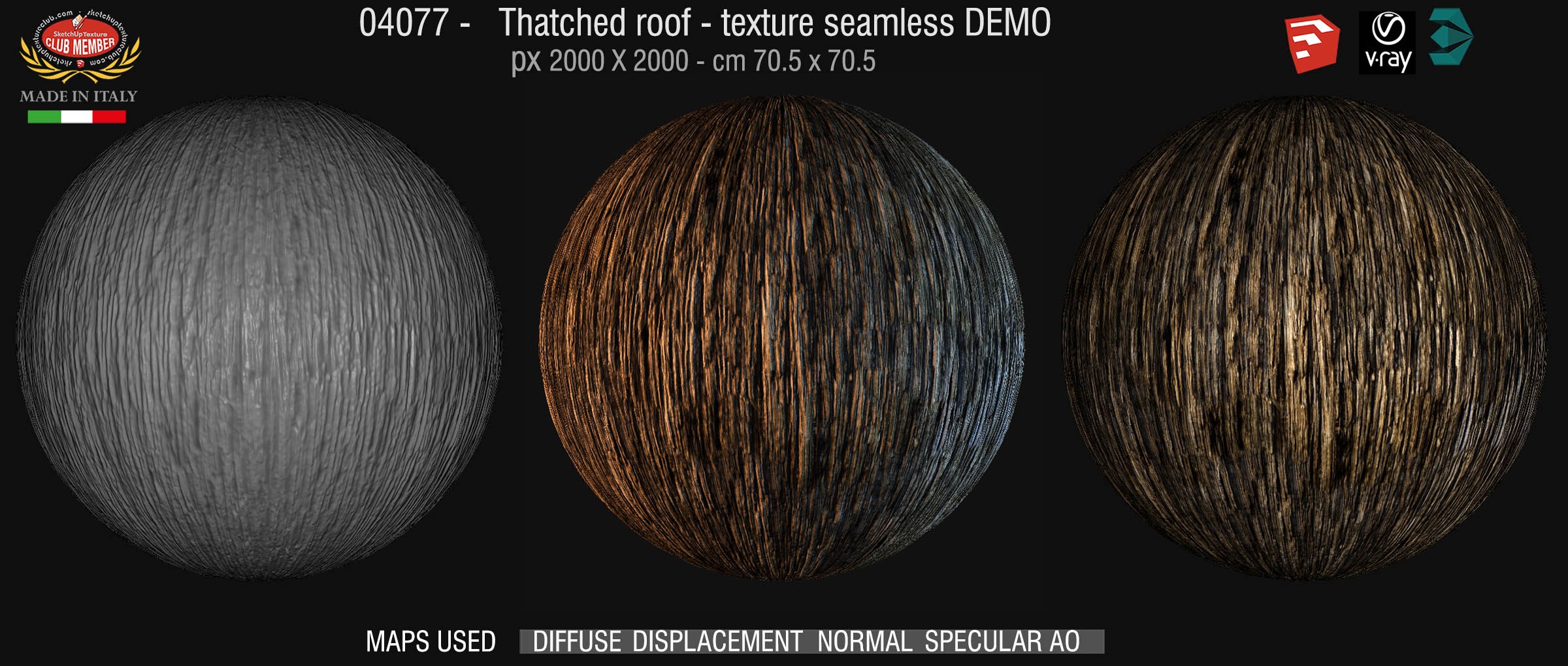 04077 Thatched roof texture seamless + maps DEMO