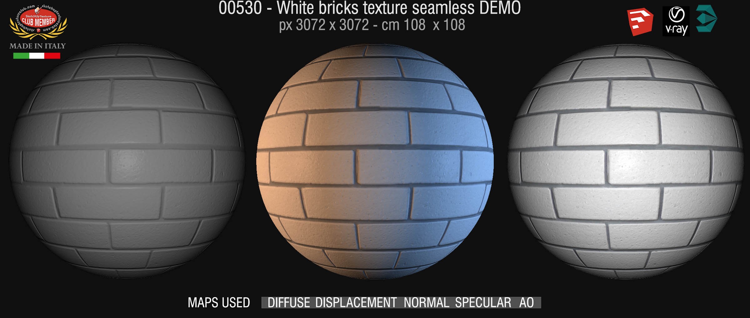 00530 White bricks texture seamless + maps DEMO