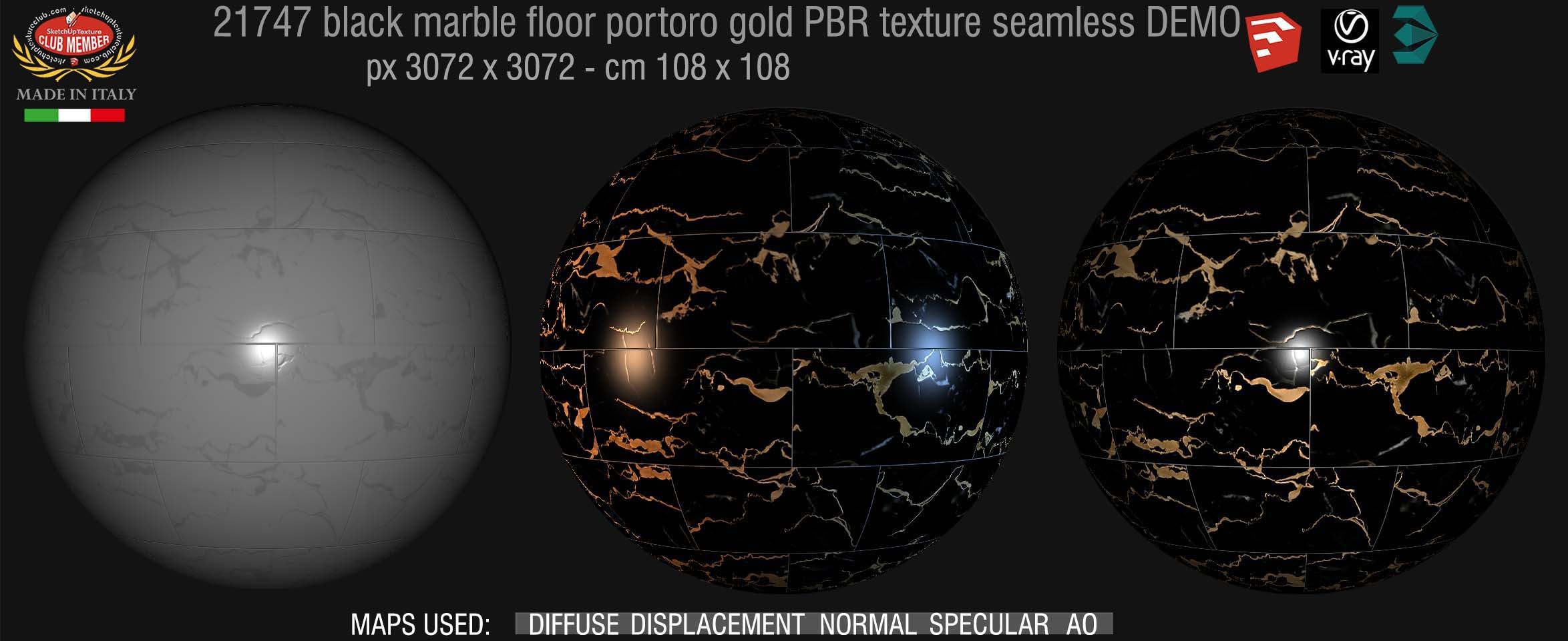 21747 Black marble floor portoro gold PBR texture seamless DEMO