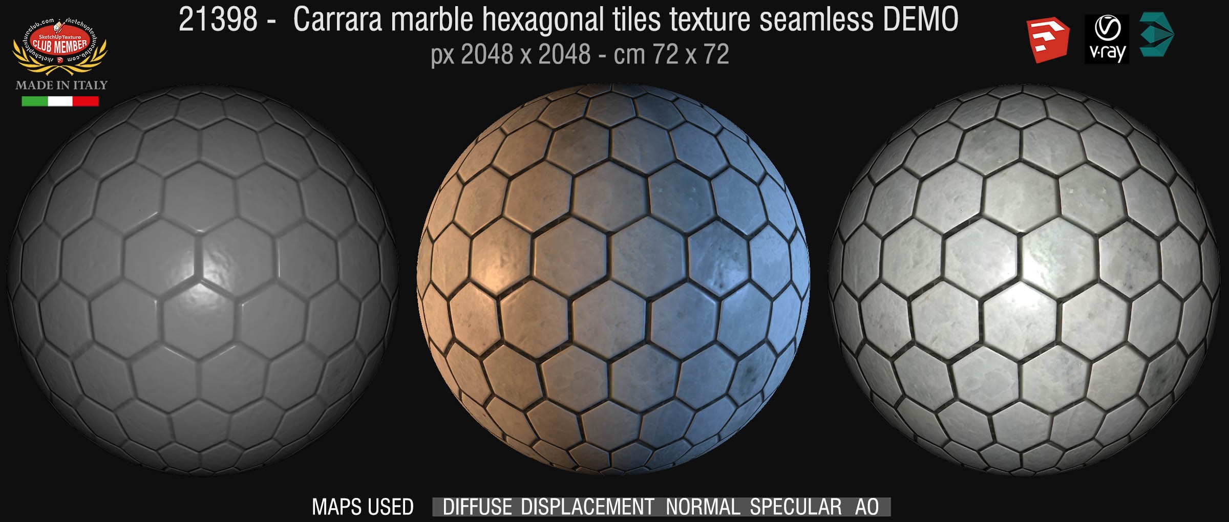 21398 carrara marble hexagonal tiles texture seamless + maps DEMO