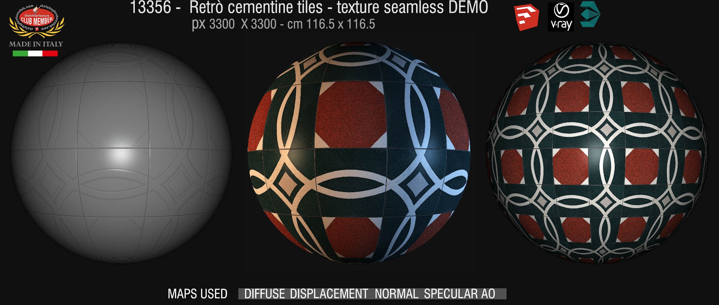 13356 retrò cementine tiles - texture seamless + maps DEMO