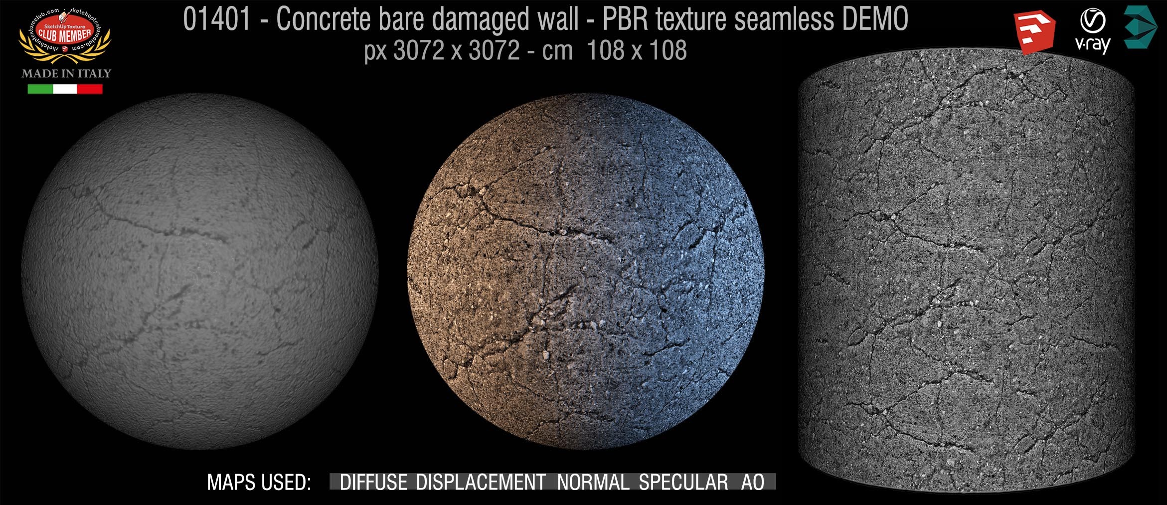 01401 Concrete bare damaged wall PBR texture seamless DEMO