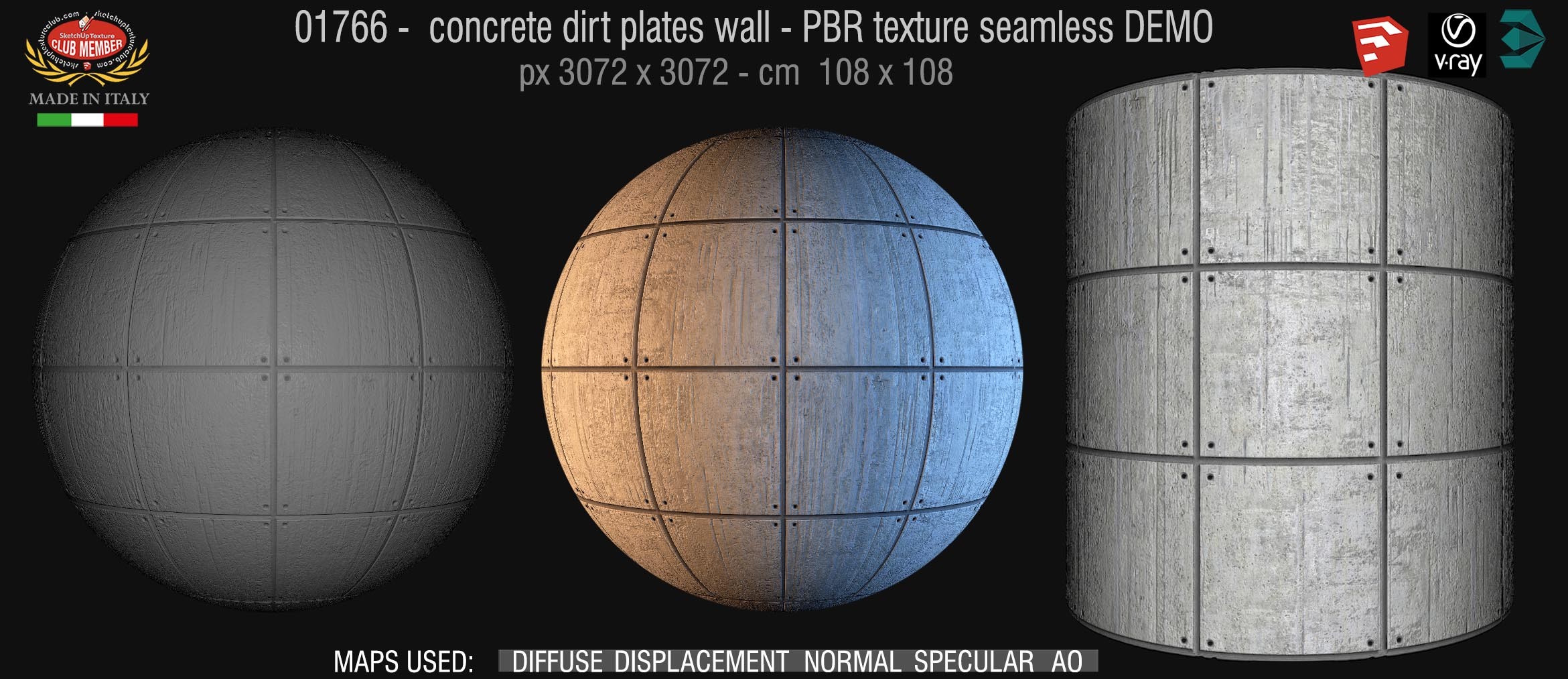 01766  concrete dirt plates wall PBR texture seamless DEMO