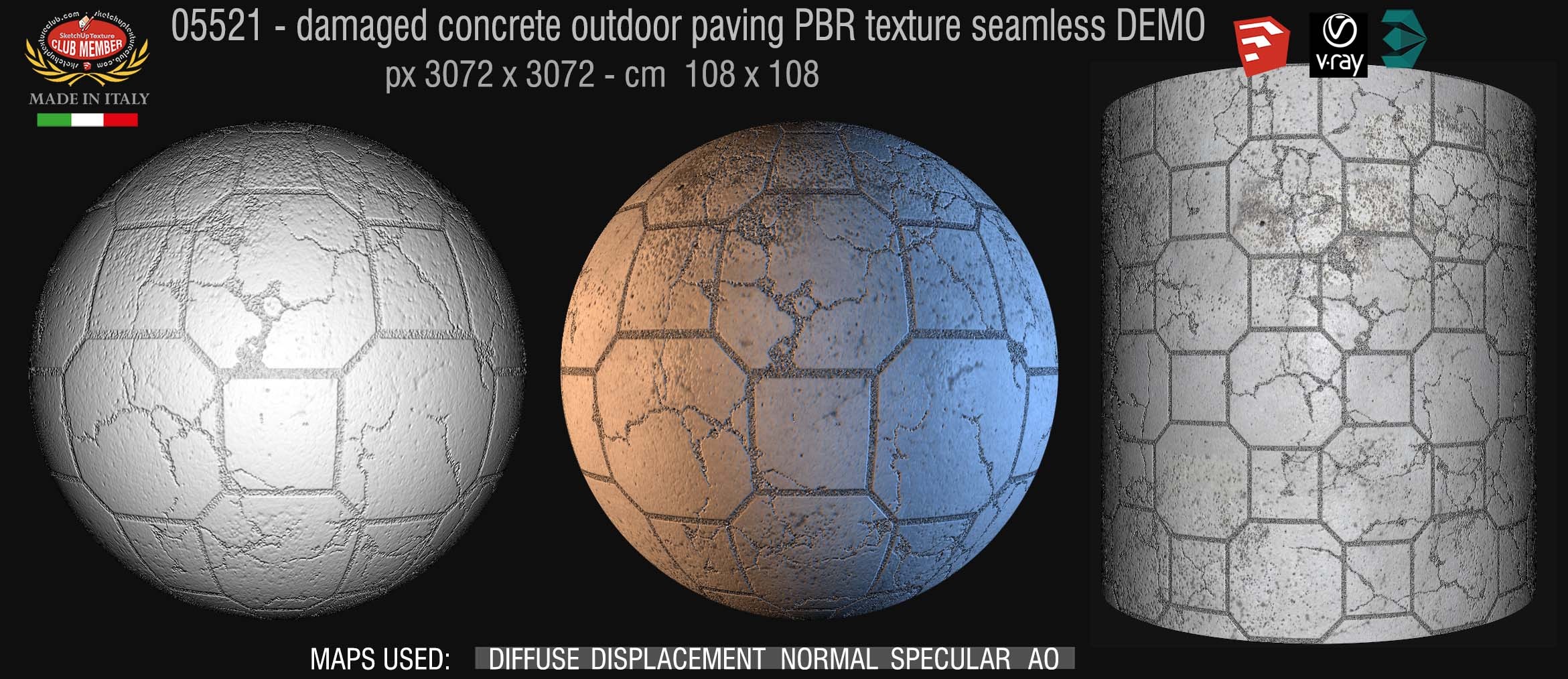 05521 Damaged concrete outdoor paving PBR texture seamless DEMO