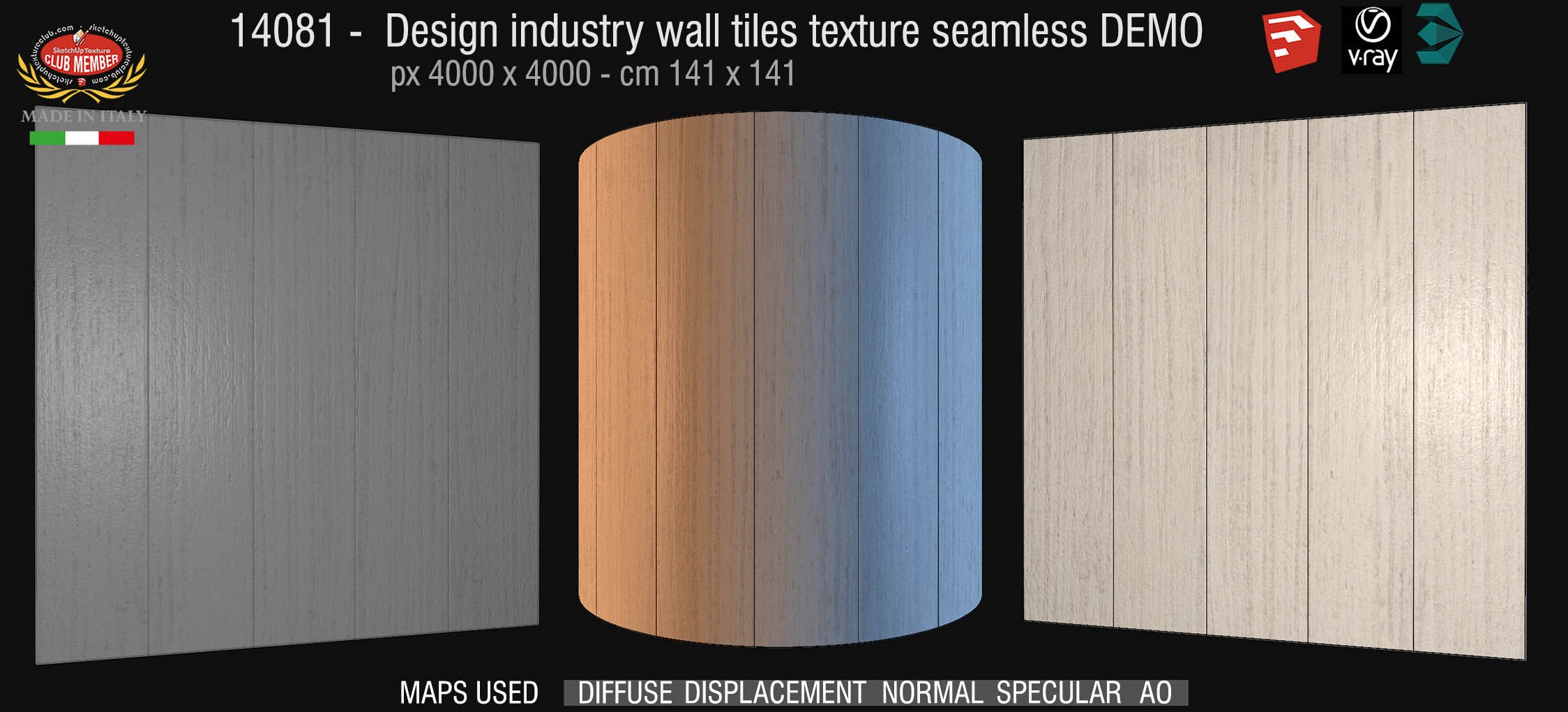 14081 Design industry wall tile texture seamless + maps DEMO