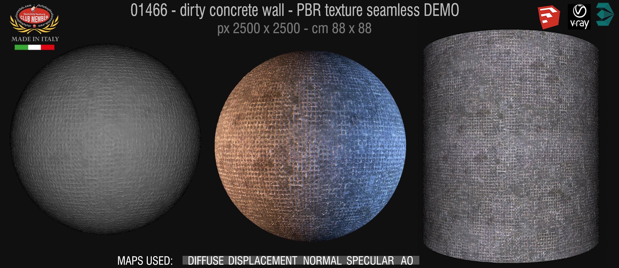 01466 Concrete bare dirty wall PBR texture seamless DEMO