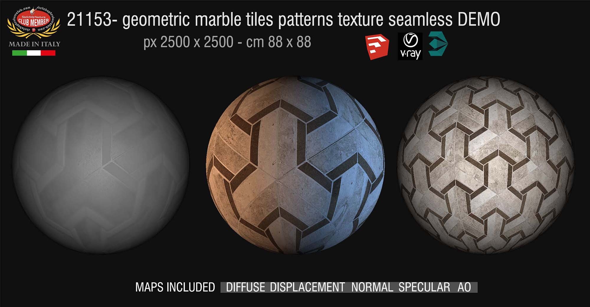 21153 Geometric marble tiles patterns texture seamless + maps DEMO