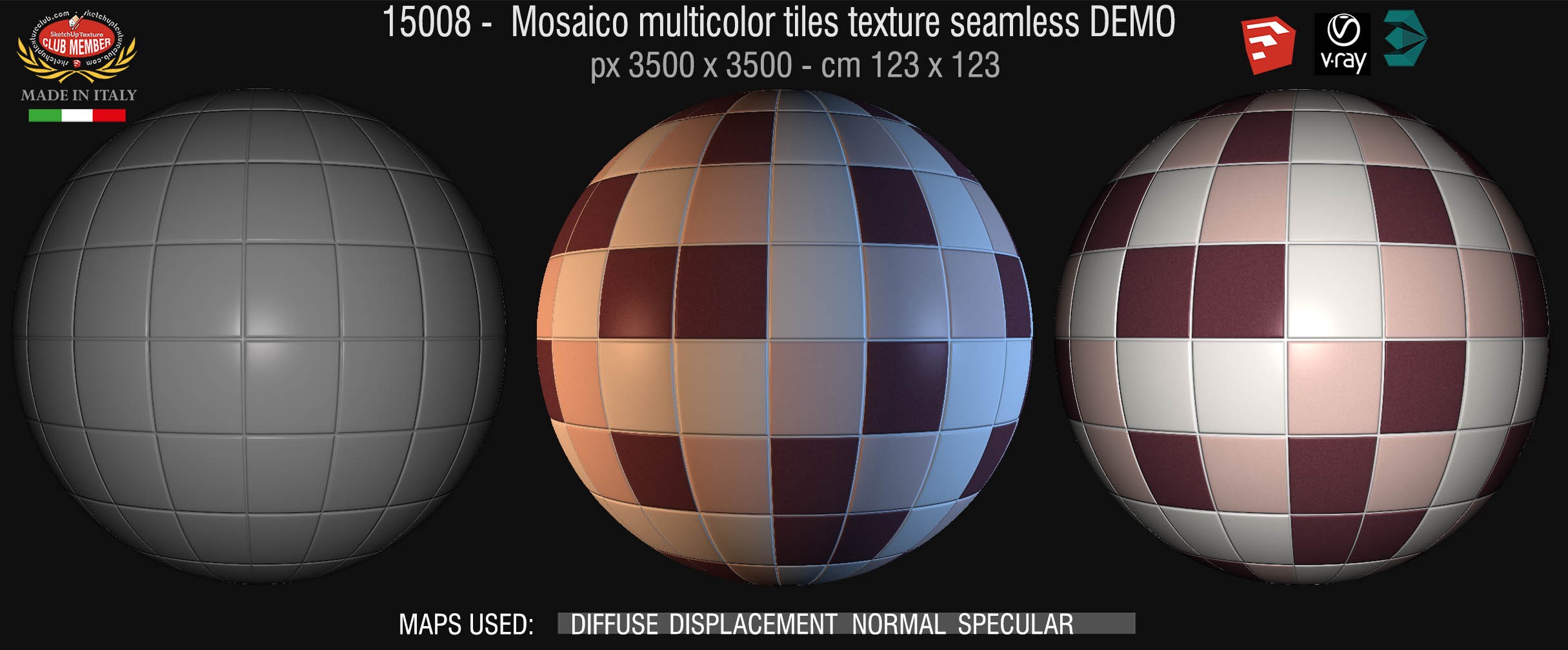 15008 Mosaico multicolor tiles texture seamless + maps DEMO