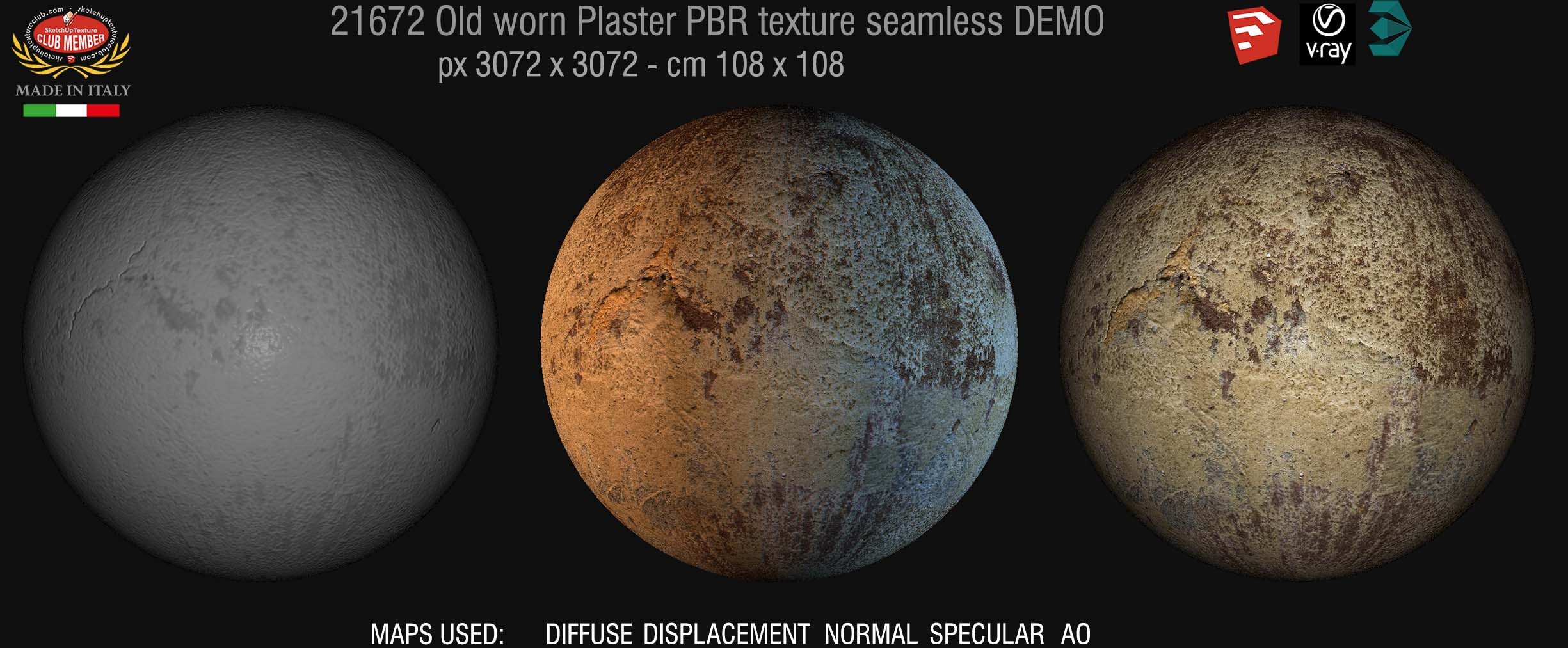 21672 old worn plaster PBR texture seamless DEMO