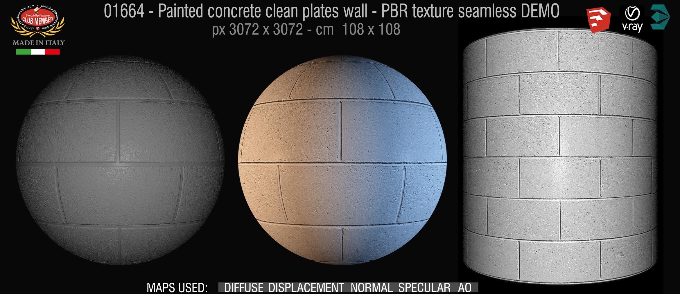 01664 Painted concrete clean plates wall PBR texture seamless DEMO