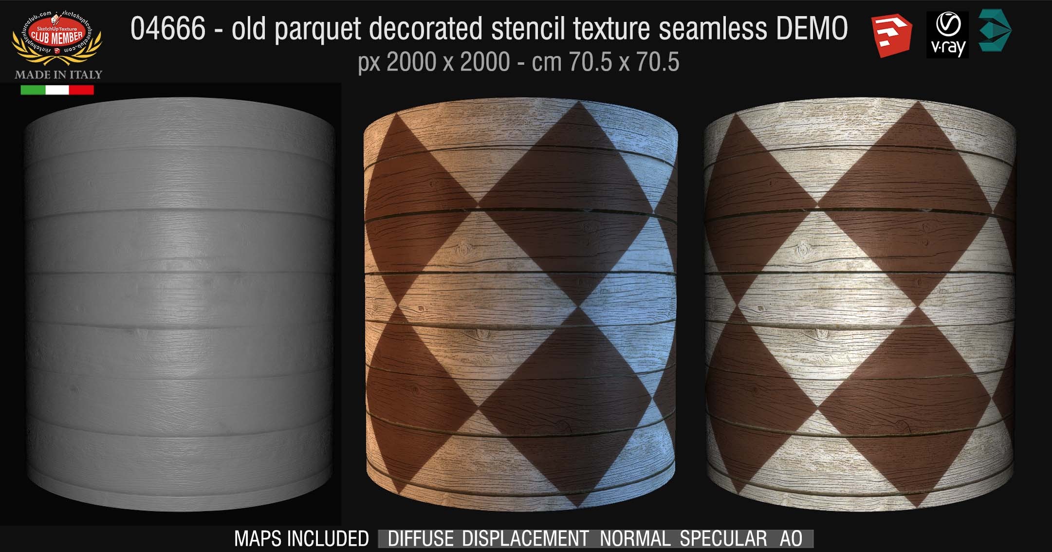 04666 HR Parquet decorated stencil texture seamless + maps DEMO