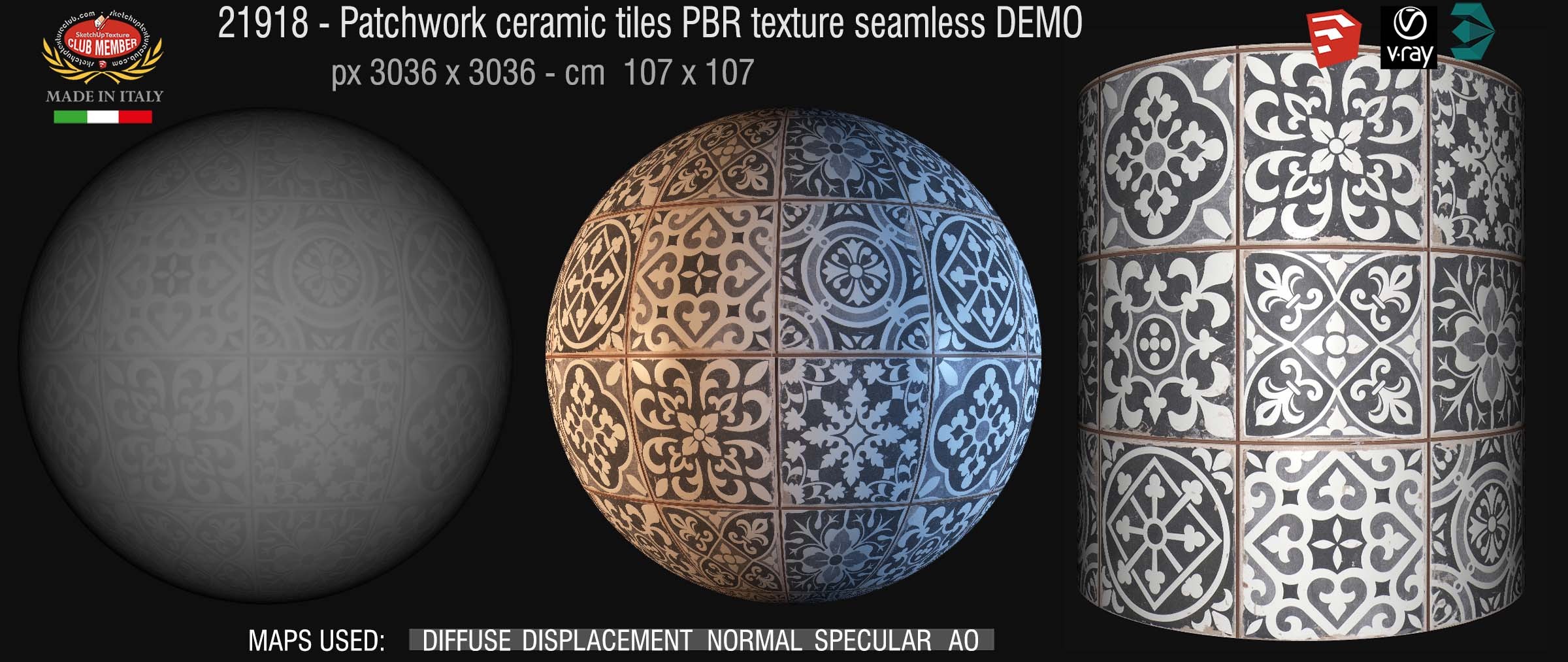 21918 Patchwork ceramic tiles PBR texture seamless DEMO               If you like our textures, support us by becoming a CLUB MEMBER !