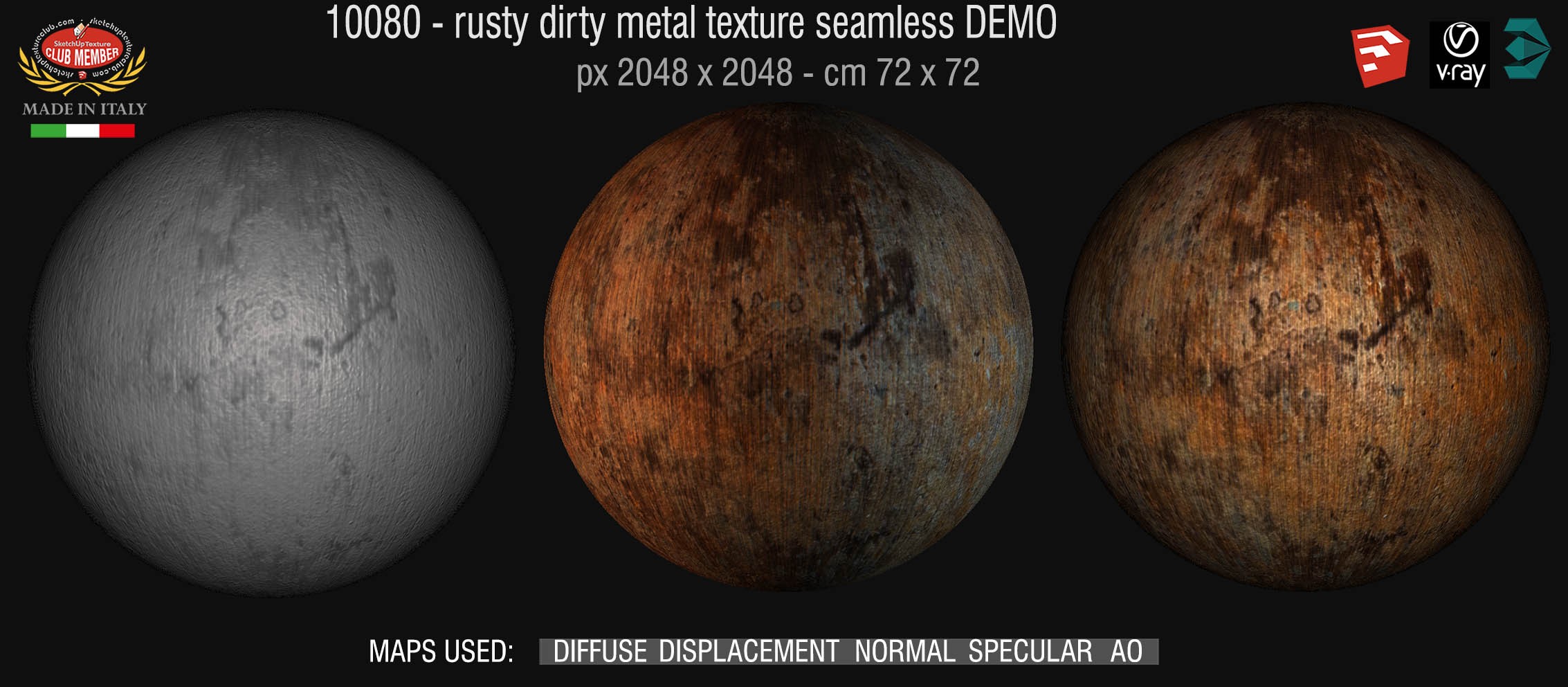 10080 Rusty dirty metal texture seamless + maps DEMO