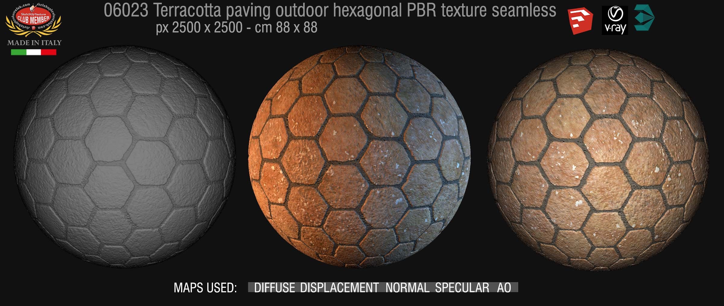 06023 Terracotta paving outdoor hexagonal PBR texture seamless DEMO