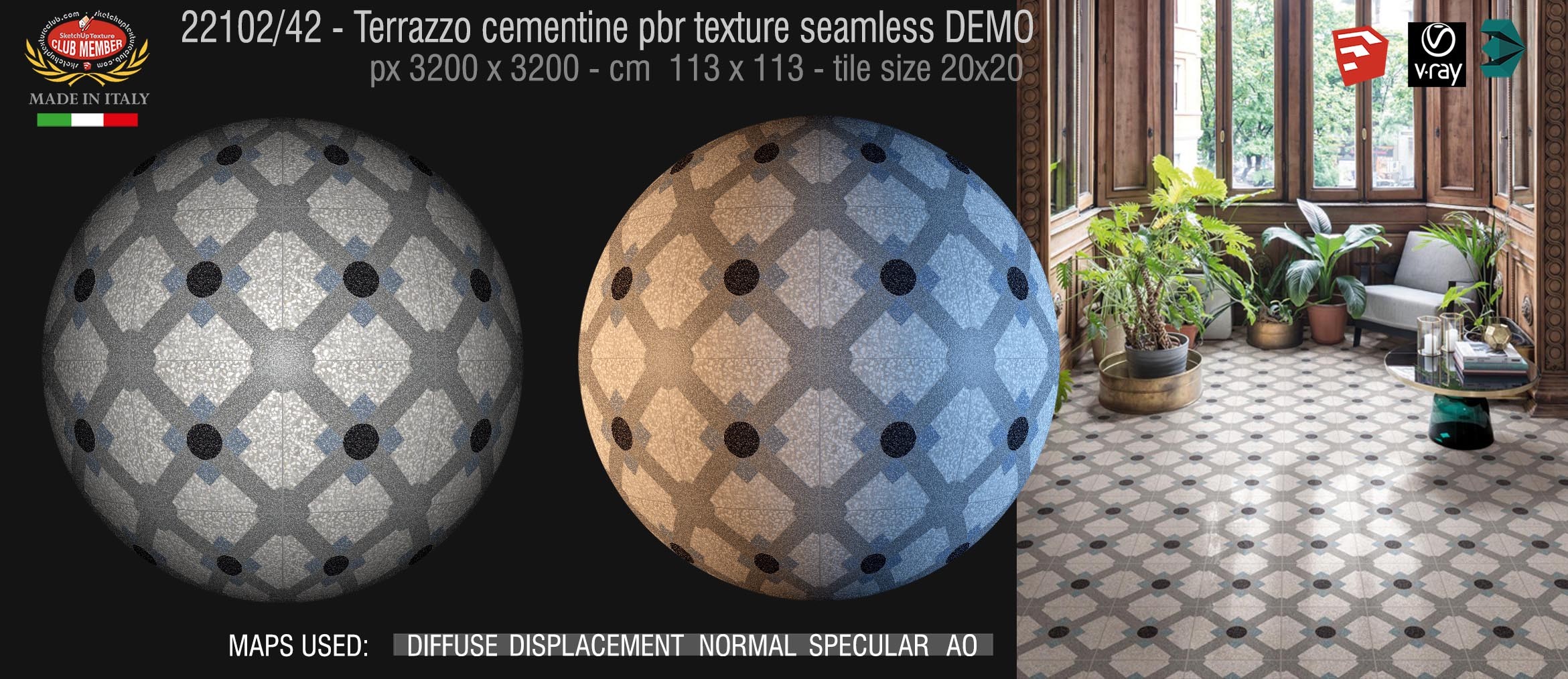22102/42  terrazzo floor cementine style pbr texture seamless DEMO /  D_Segni Scaglie 20x20 size by Marazzi