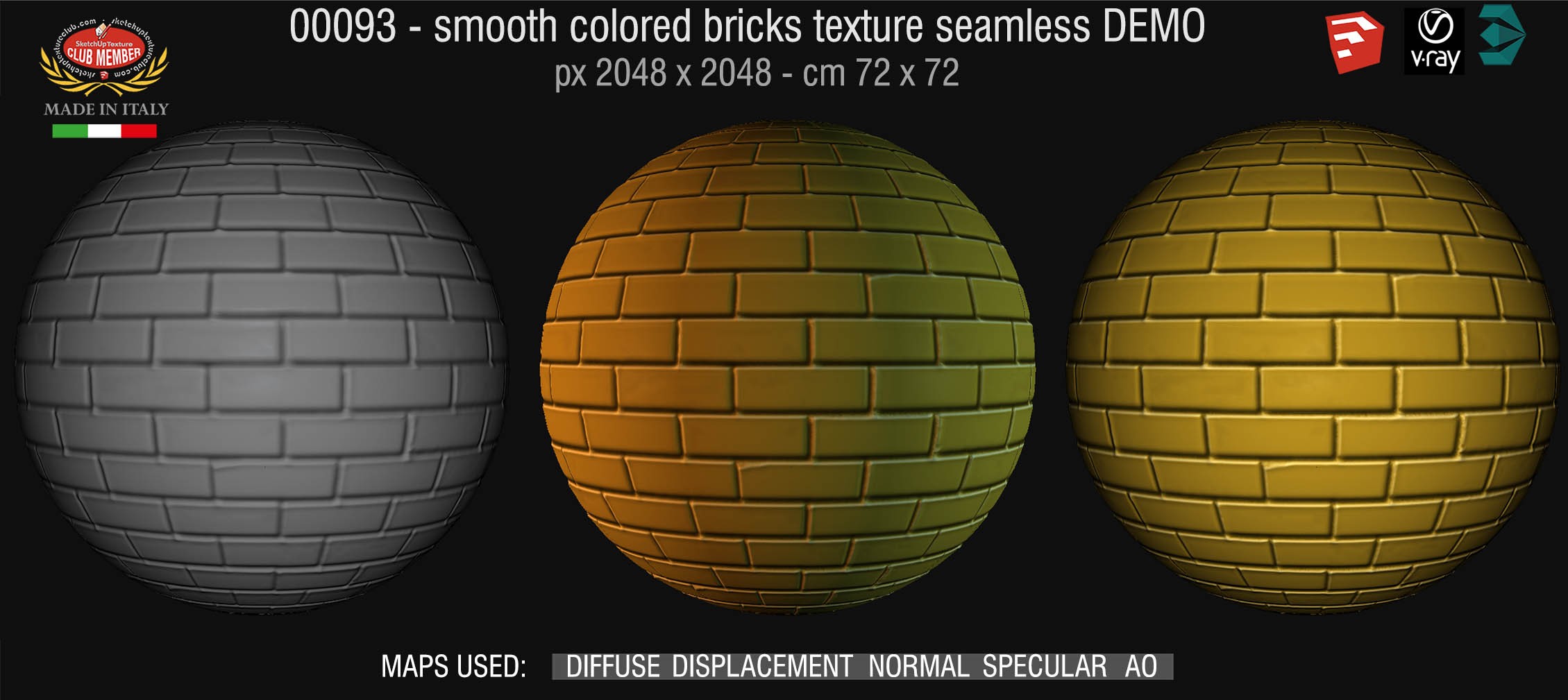 00093 smooth colored bricks texture seamless + maps DEMO