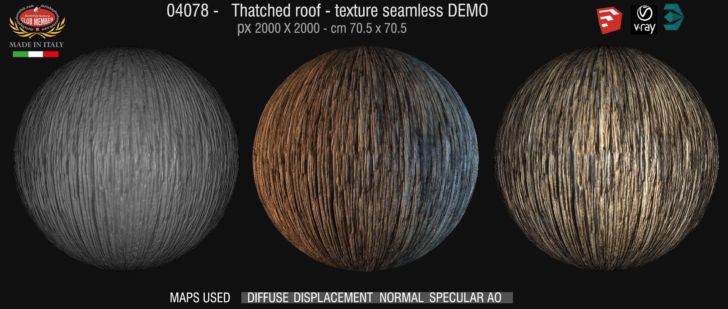 04078 Thatched roof texture seamless + maps DEMO