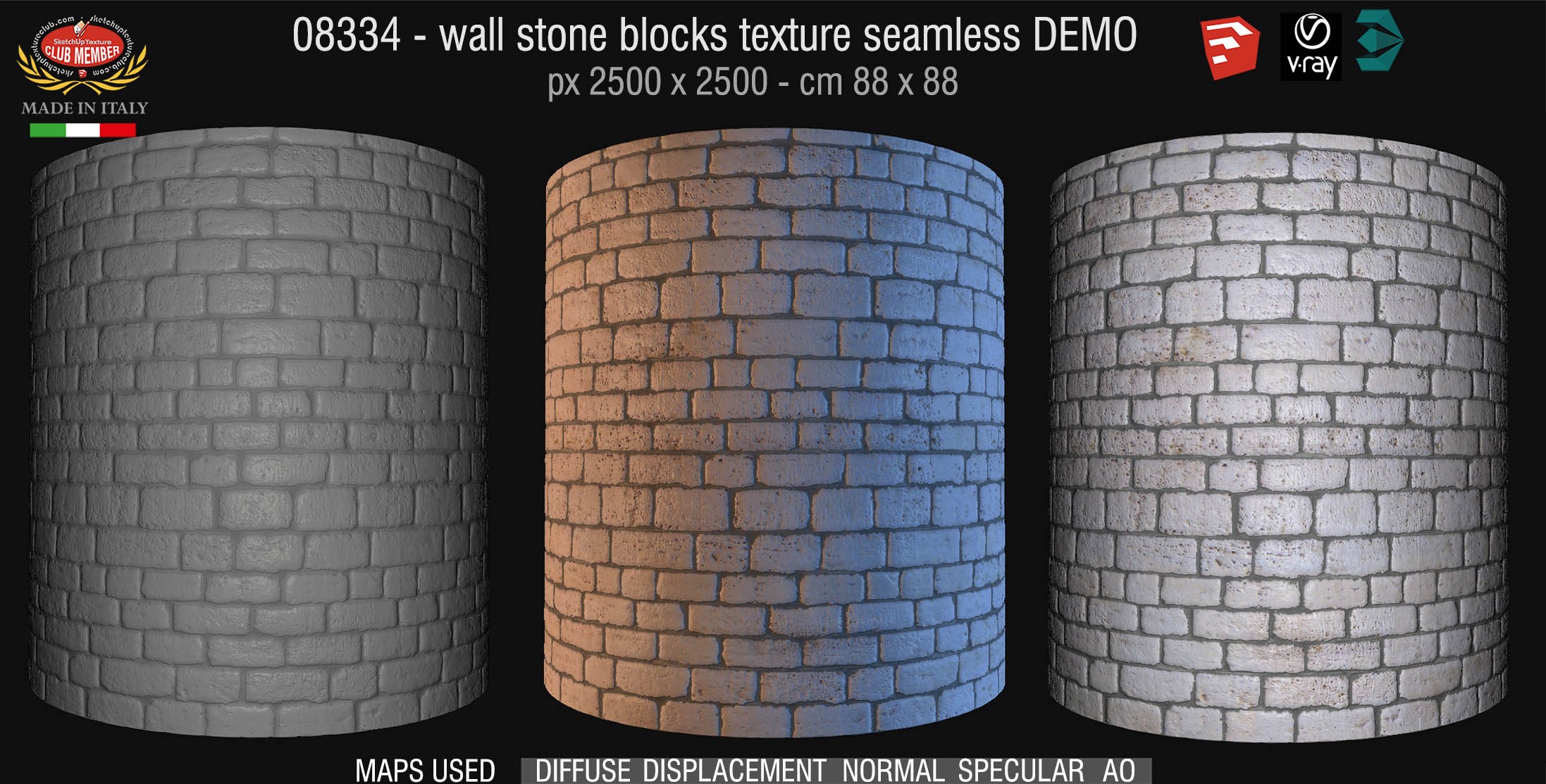 08334 HR Wall stone with regular blocks texture + maps DEMO