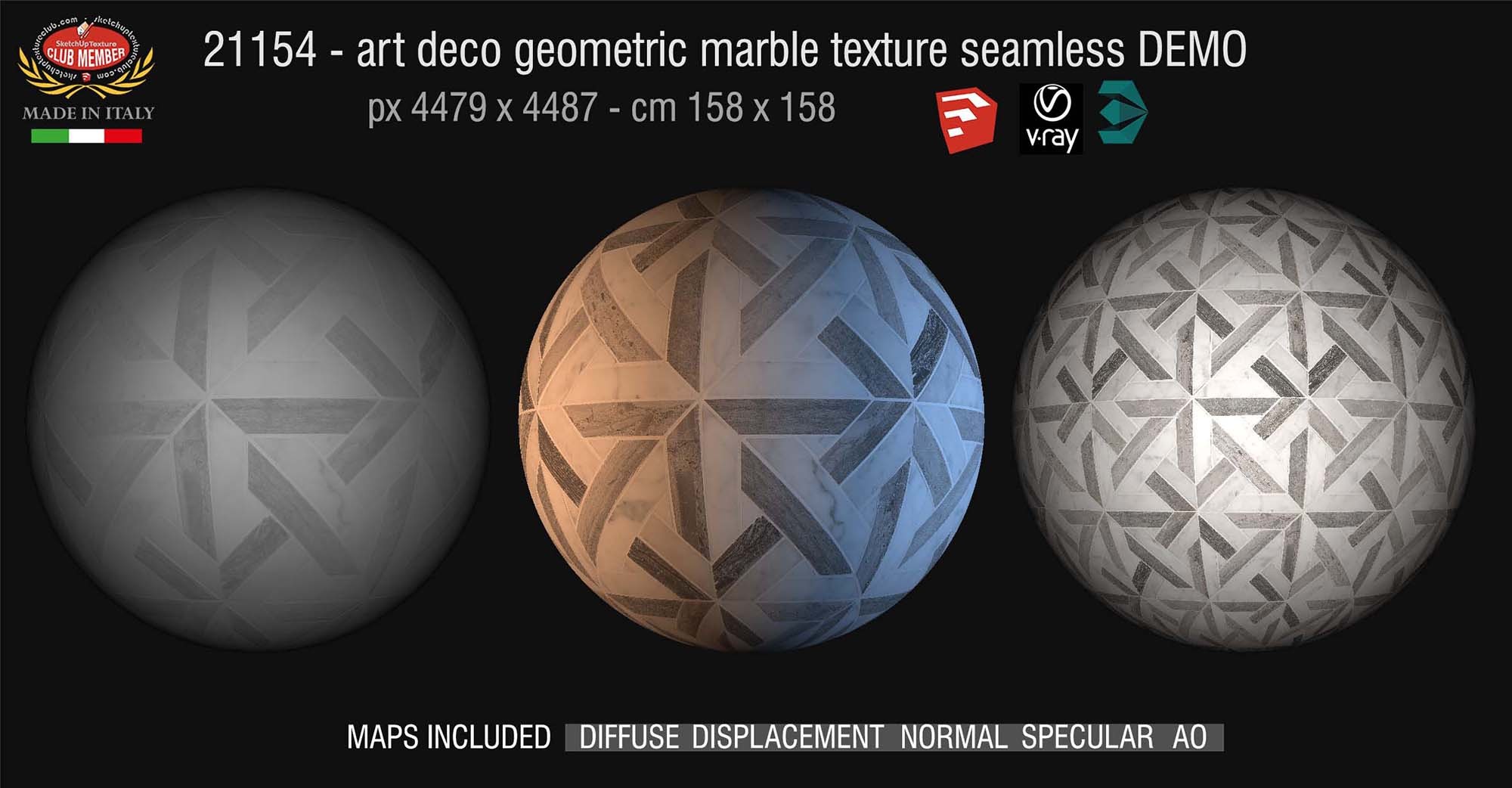 CLICK TO ENLARGE 21154 Art deco geometric marble tiles texture seamless + maps