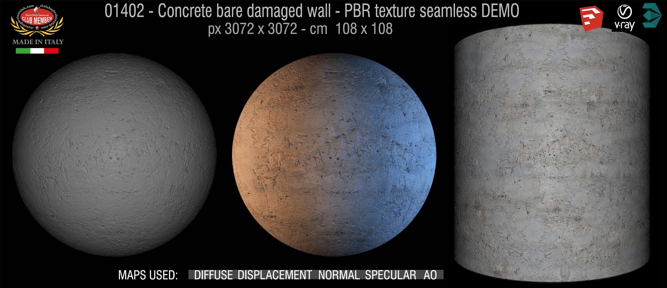 01402 Concrete bare damaged wall PBR texture seamless DEMO