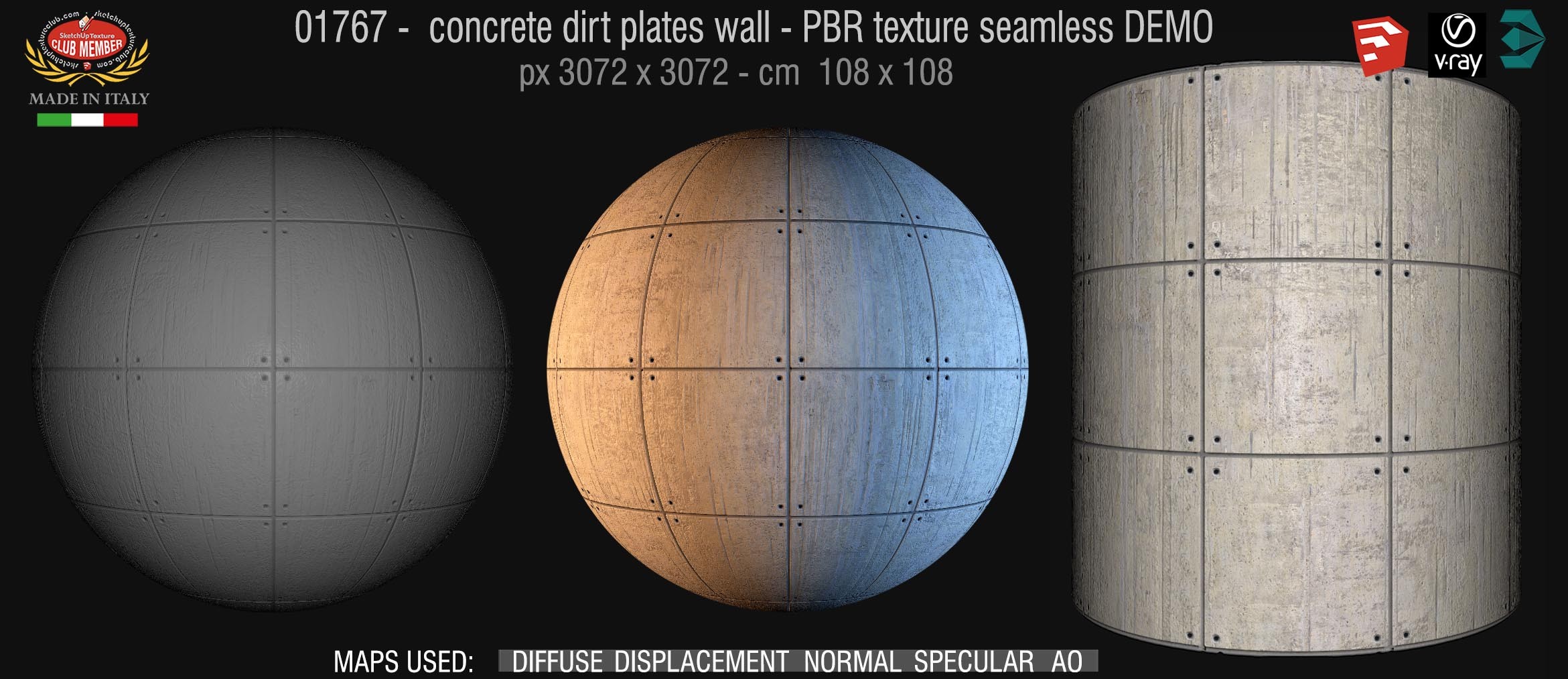 01767 concrete dirt plates wall PBR texture seamless DEMO