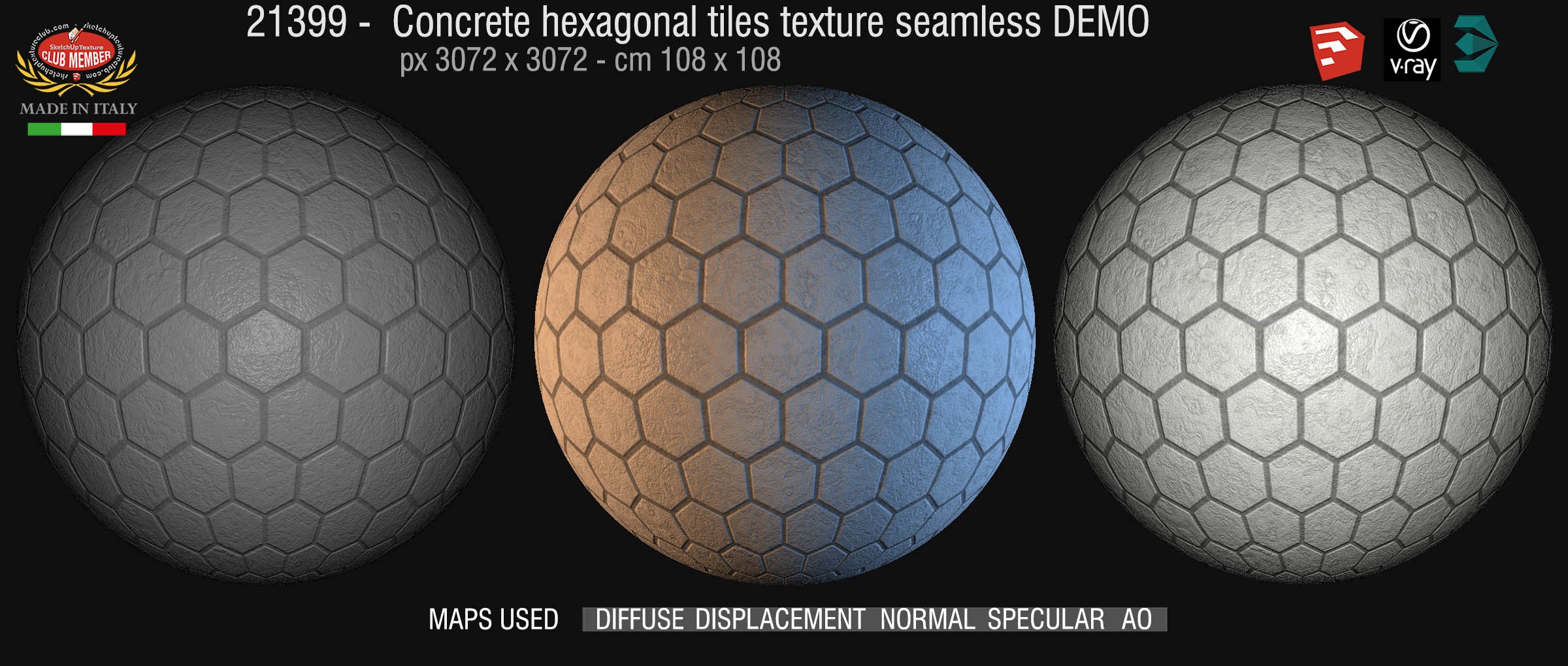 21399 concrete hexagonal tile texture seamless + maps DEMO