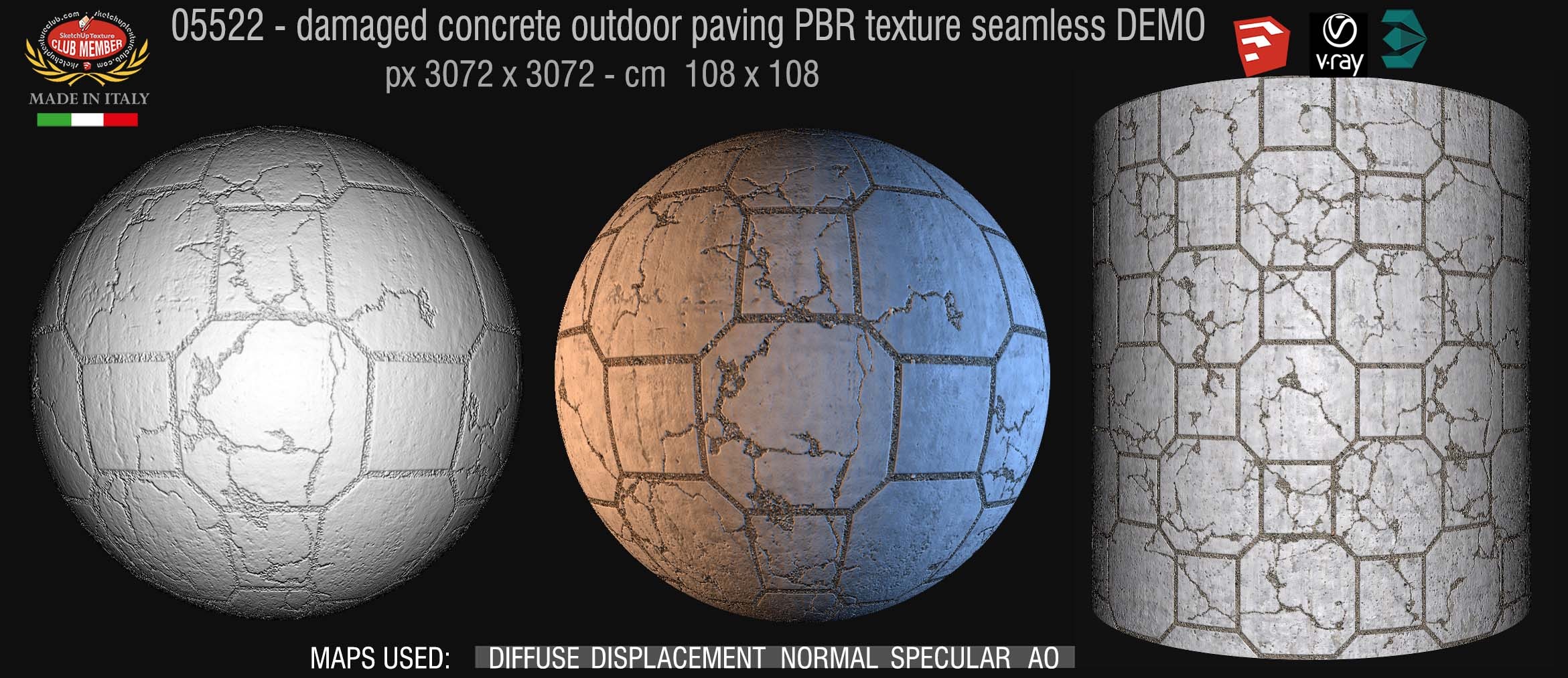 05522 Damaged concrete outdoor paving PBR texture seamless DEMO