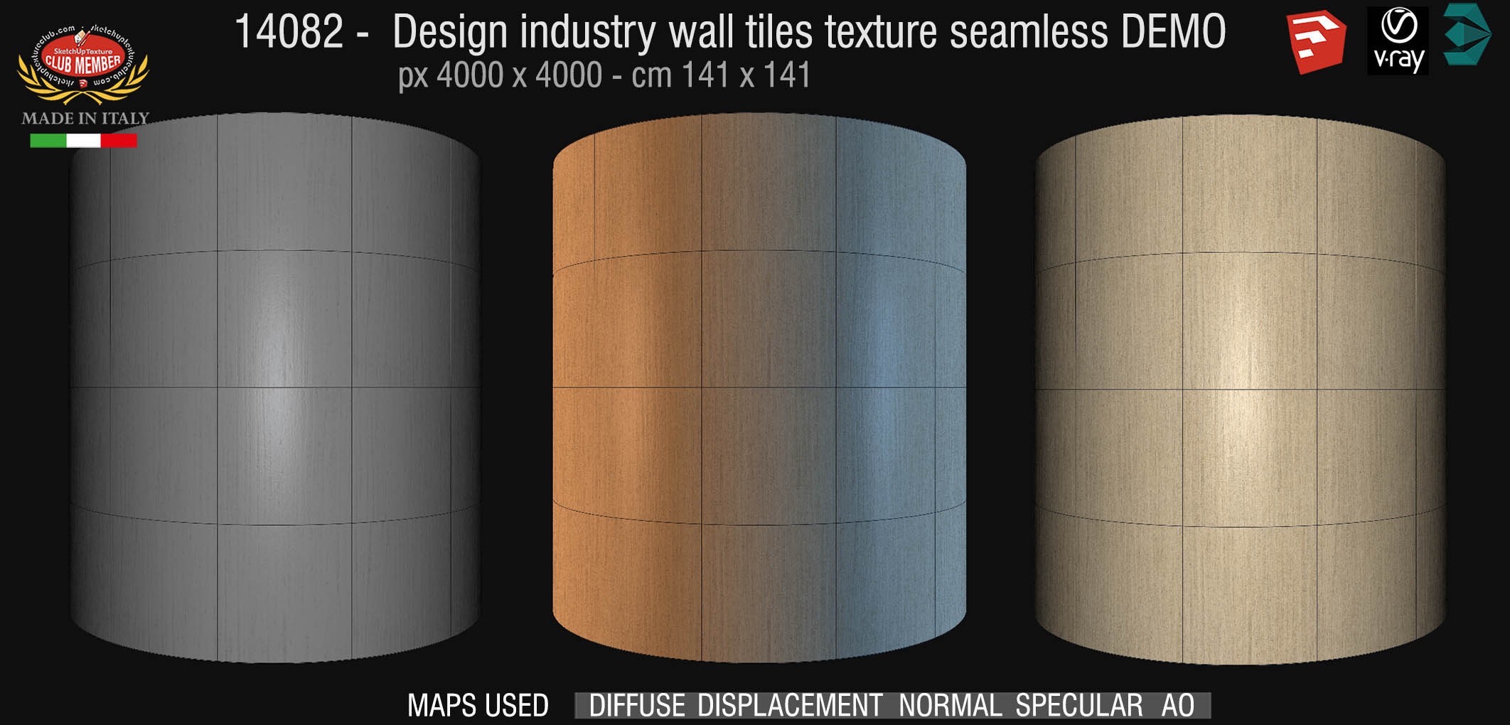 14082 Design industry square tile texture seamless + maps DEMO