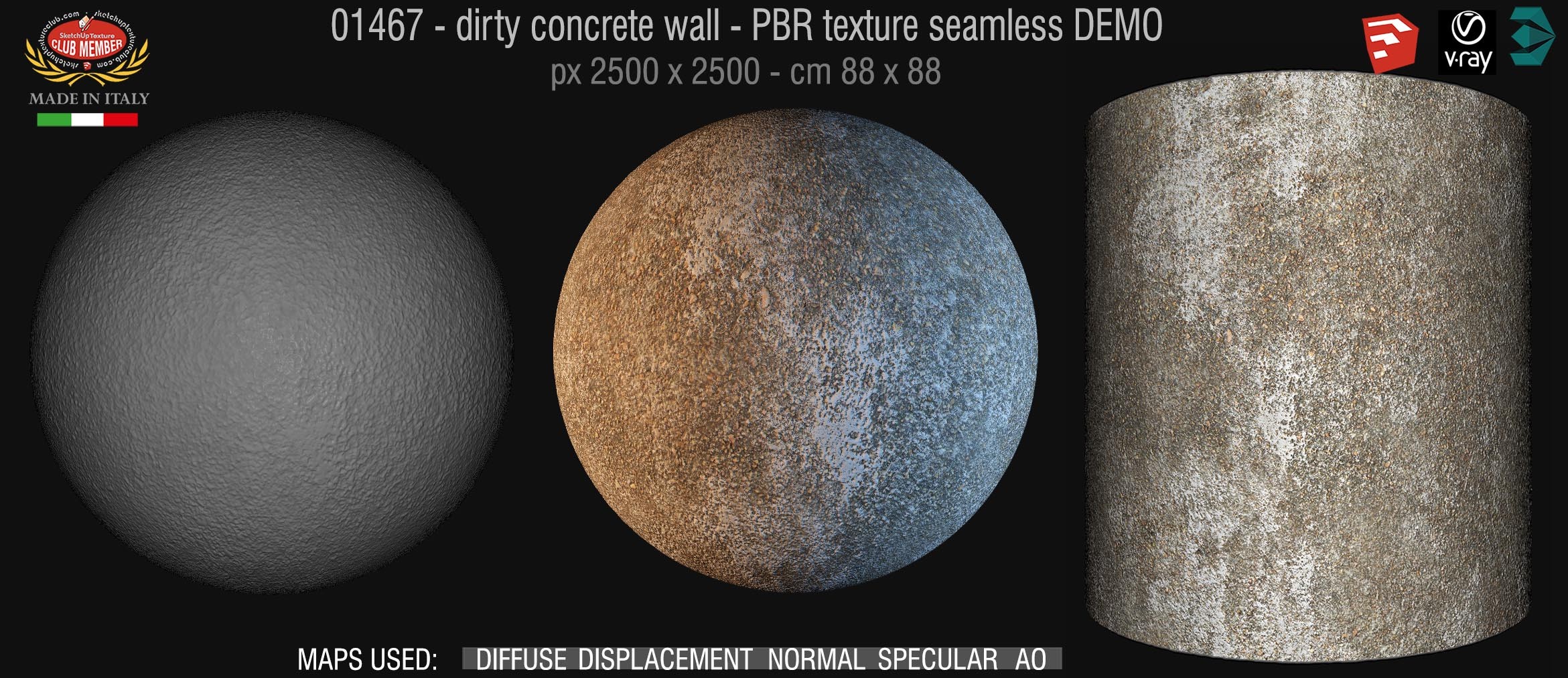 01467 Concrete bare dirty wall PBR texture seamless DEMO