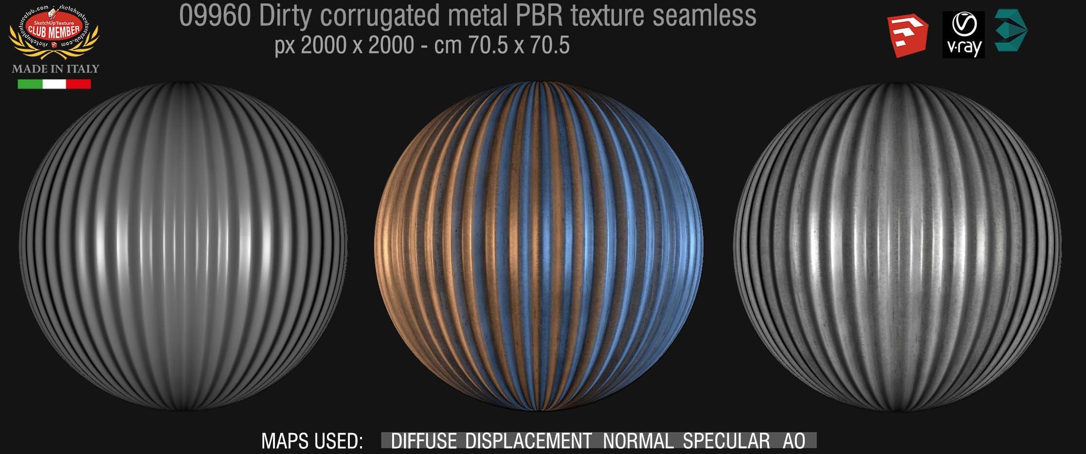 09960 Dirty corrugated metal PBR texture seamless DEMO
