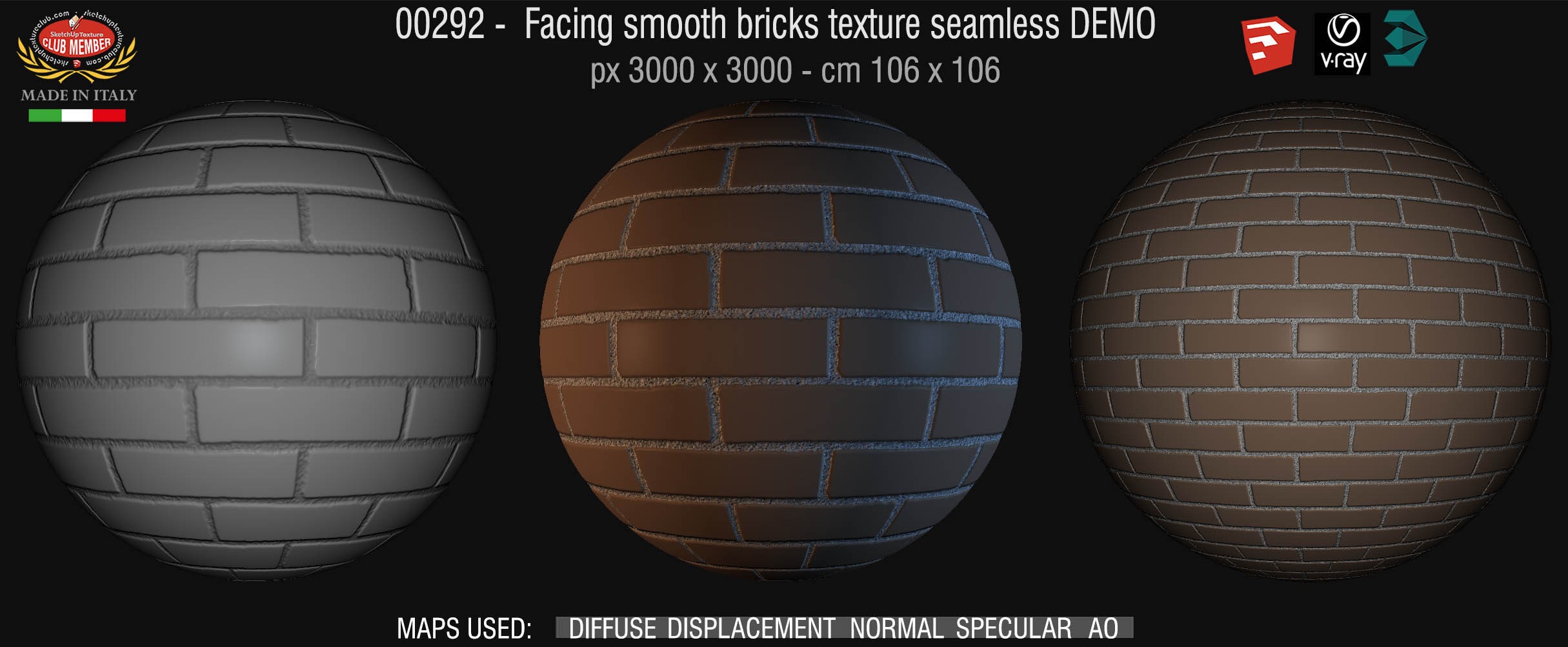 00292 Facing smooth bricks texture seamless + maps DEMO