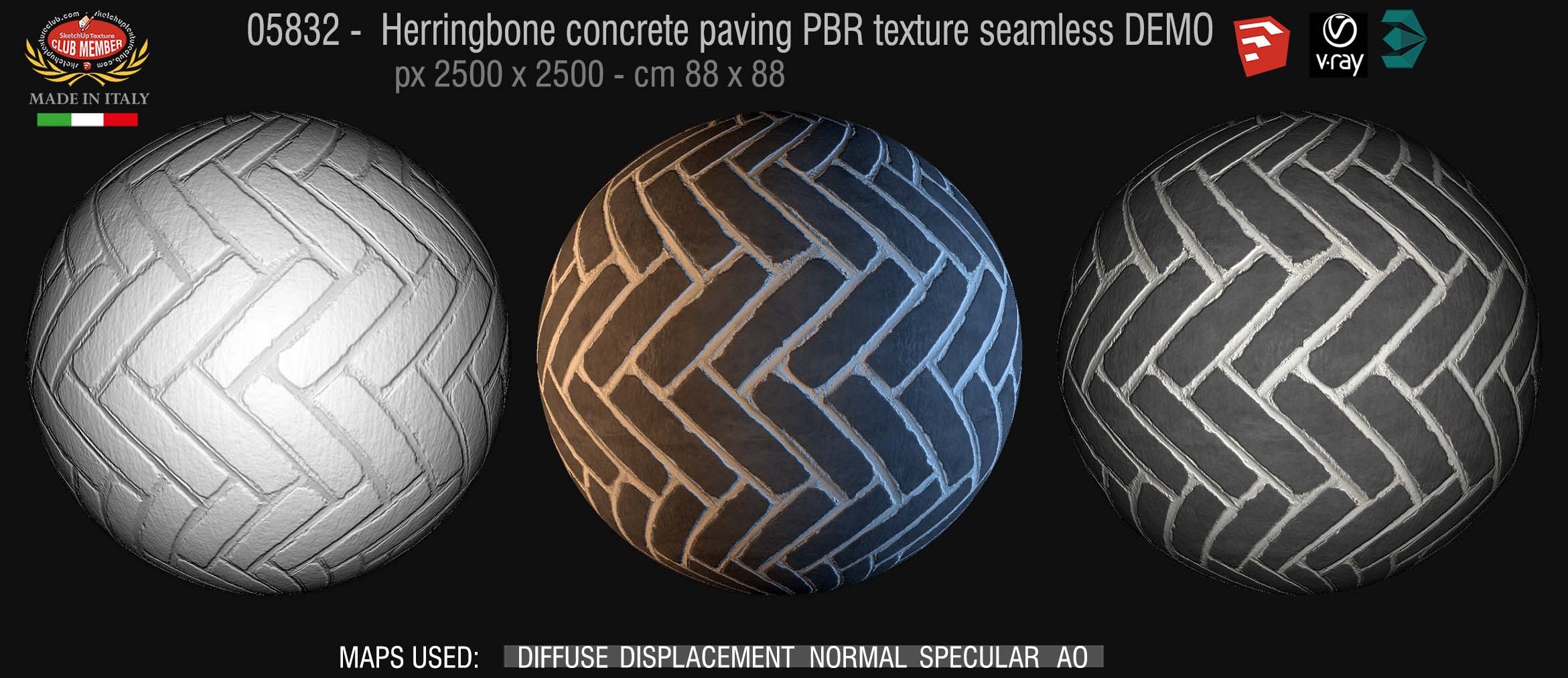 05832 Herringbone concrete paving PBR texture seamless DEMO