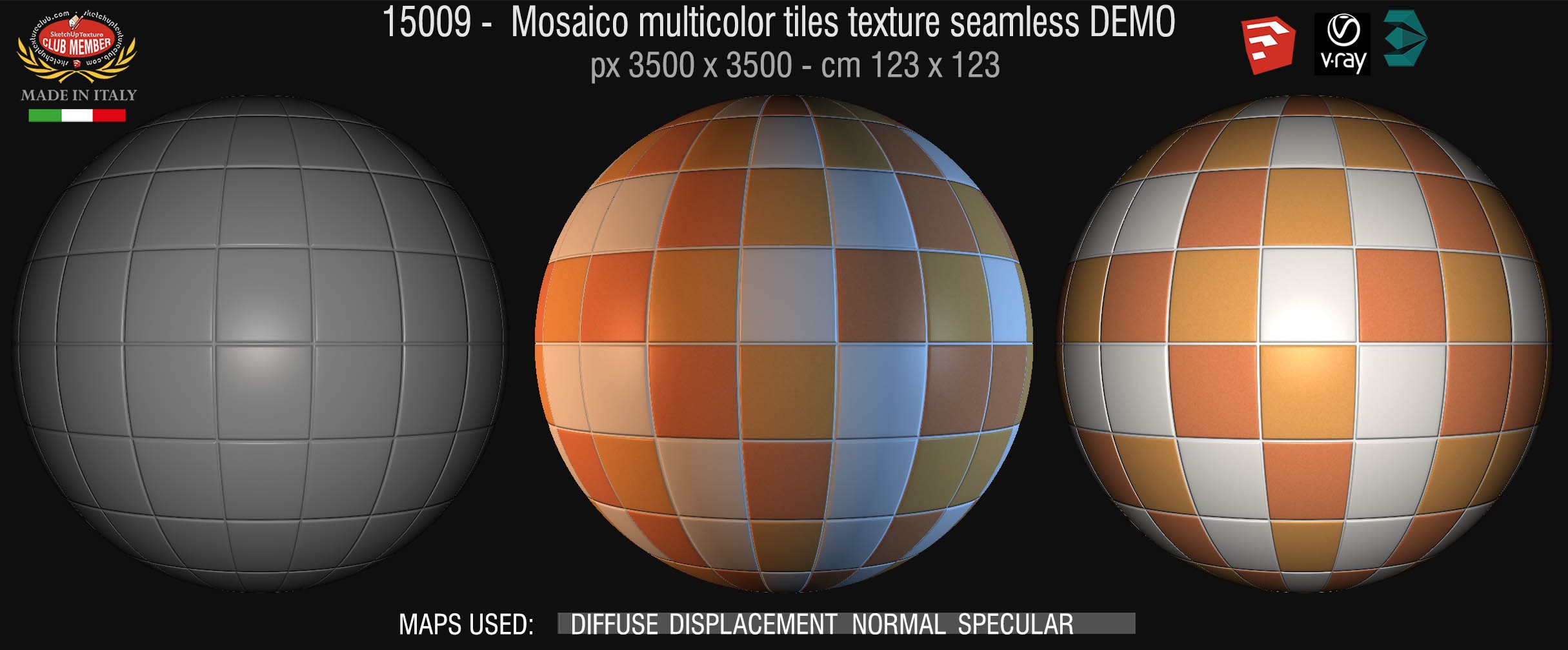 15009 Mosaico multicolor tiles texture seamless + maps DEMO