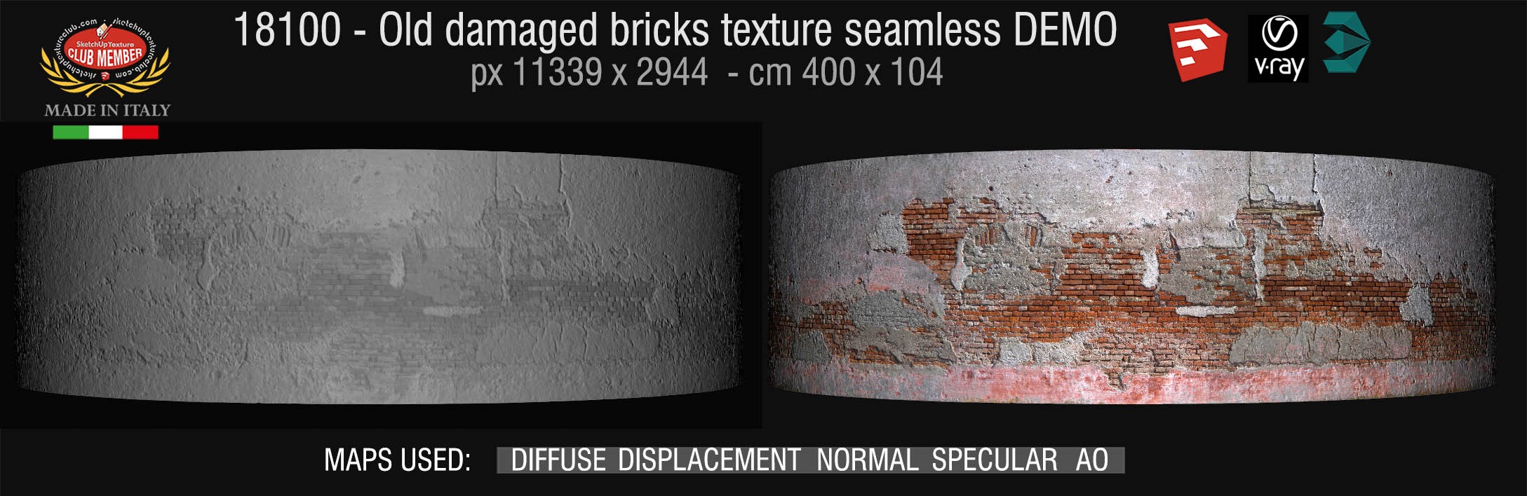 18100 HR Old damaged bricks texture seamless + maps DEMO