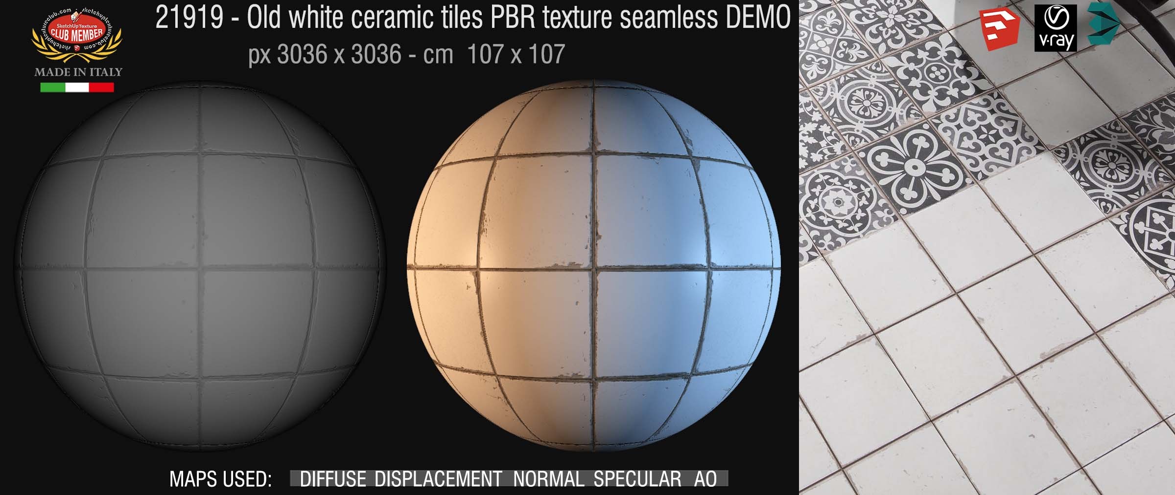 21919 Old white ceramic tiles PBR texture seamless DEMO ---  If you like our textures, support us by becoming a CLUB MEMBER !