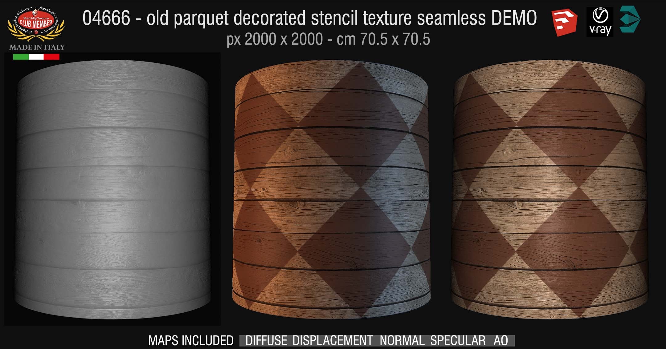 04667 HR Parquet decorated stencil texture seamless + maps DEMO