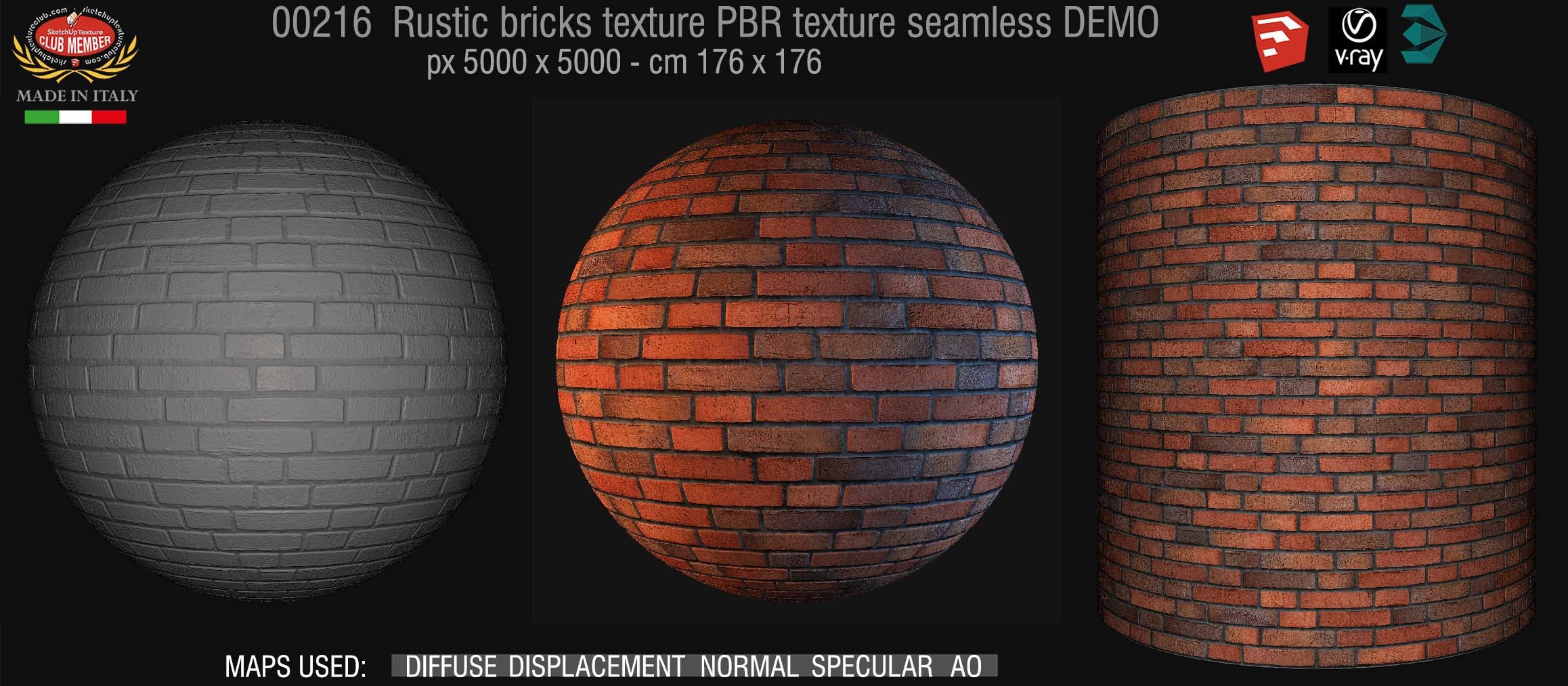 00216 Rustic bricks PBR texture seamless DEMO
