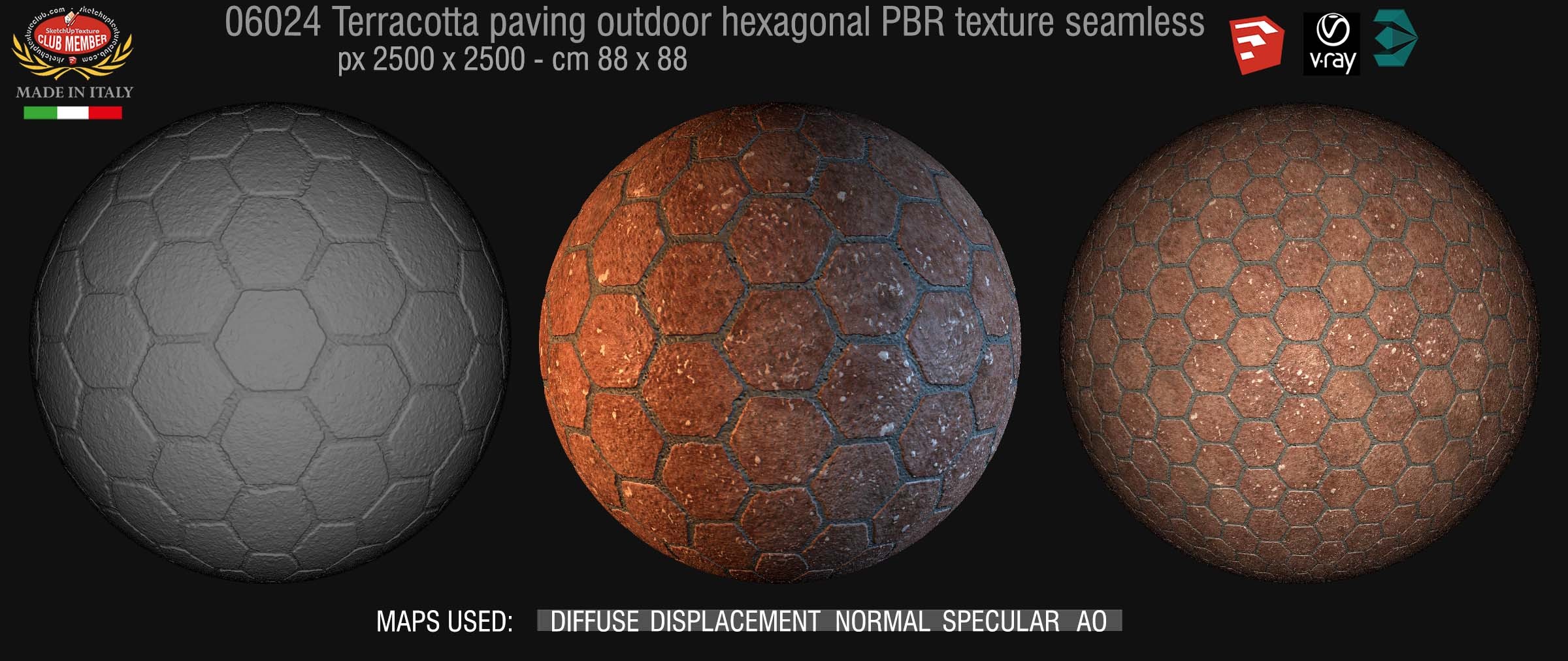 06024 Terracotta paving outdoor hexagonal PBR texture seamless DEMO