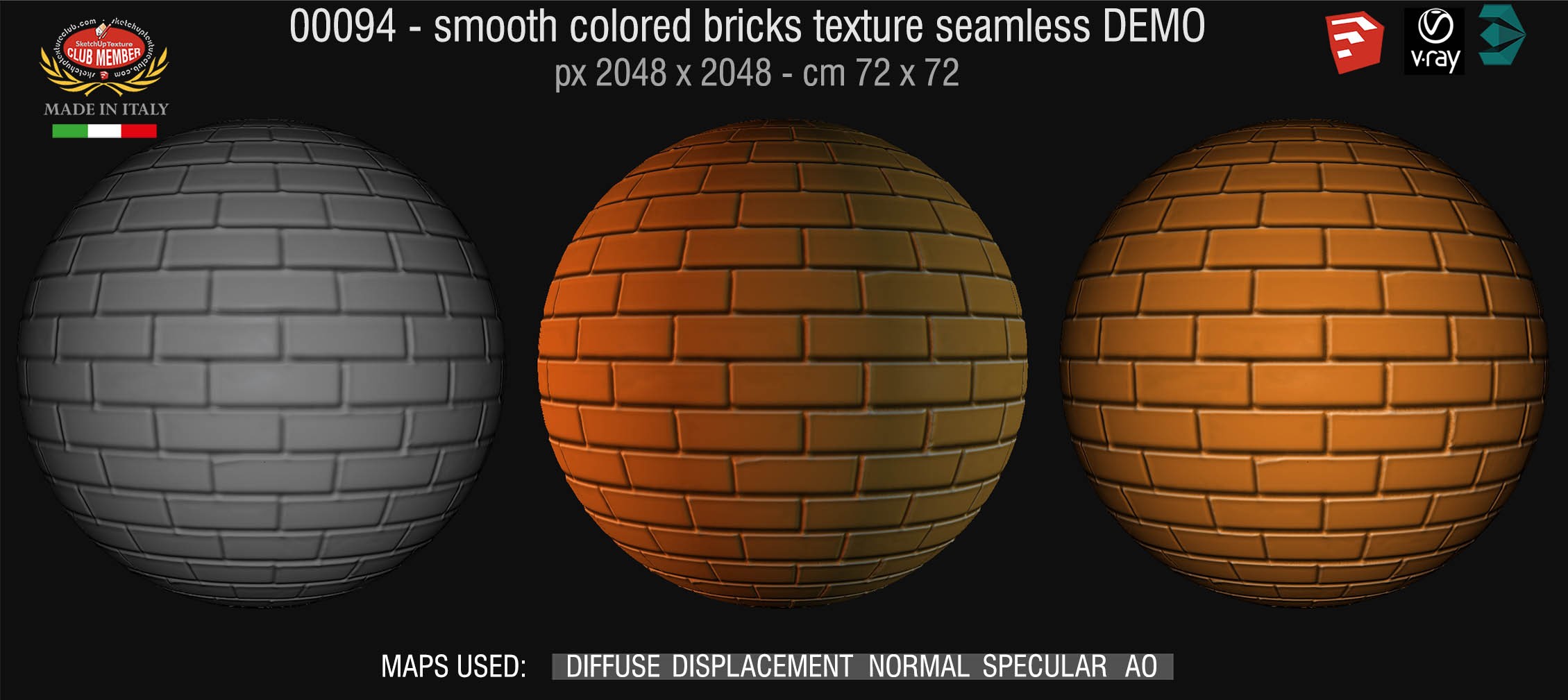 00094 smooth colored bricks texture seamless + maps DEMO