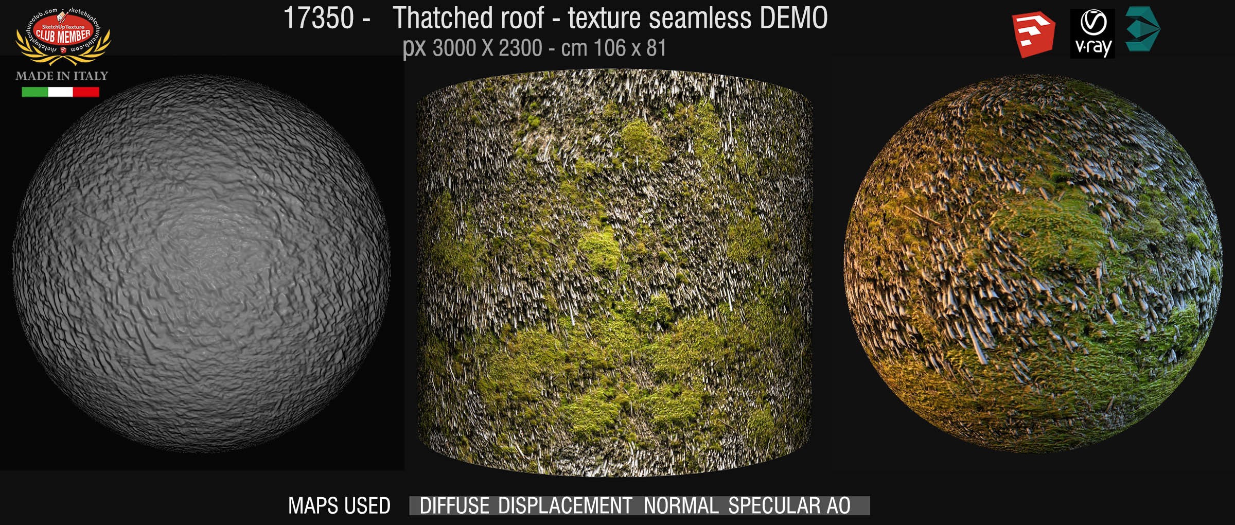 17350 Thatched roof texture seamless + maps DEMO