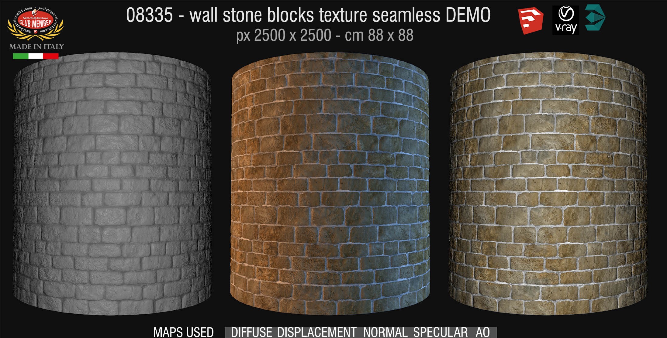 08335 HR Wall stone with regular blocks texture + maps DEMO
