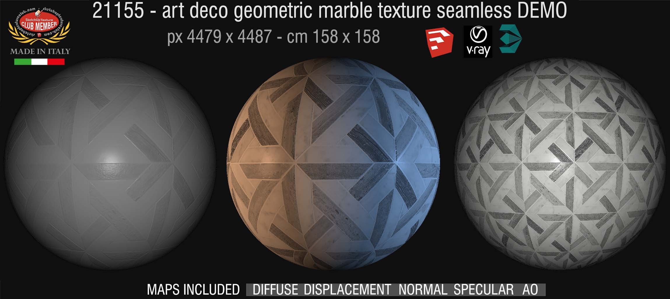 21155 Art deco geometric marble tiles texture seamless + maps DEMO