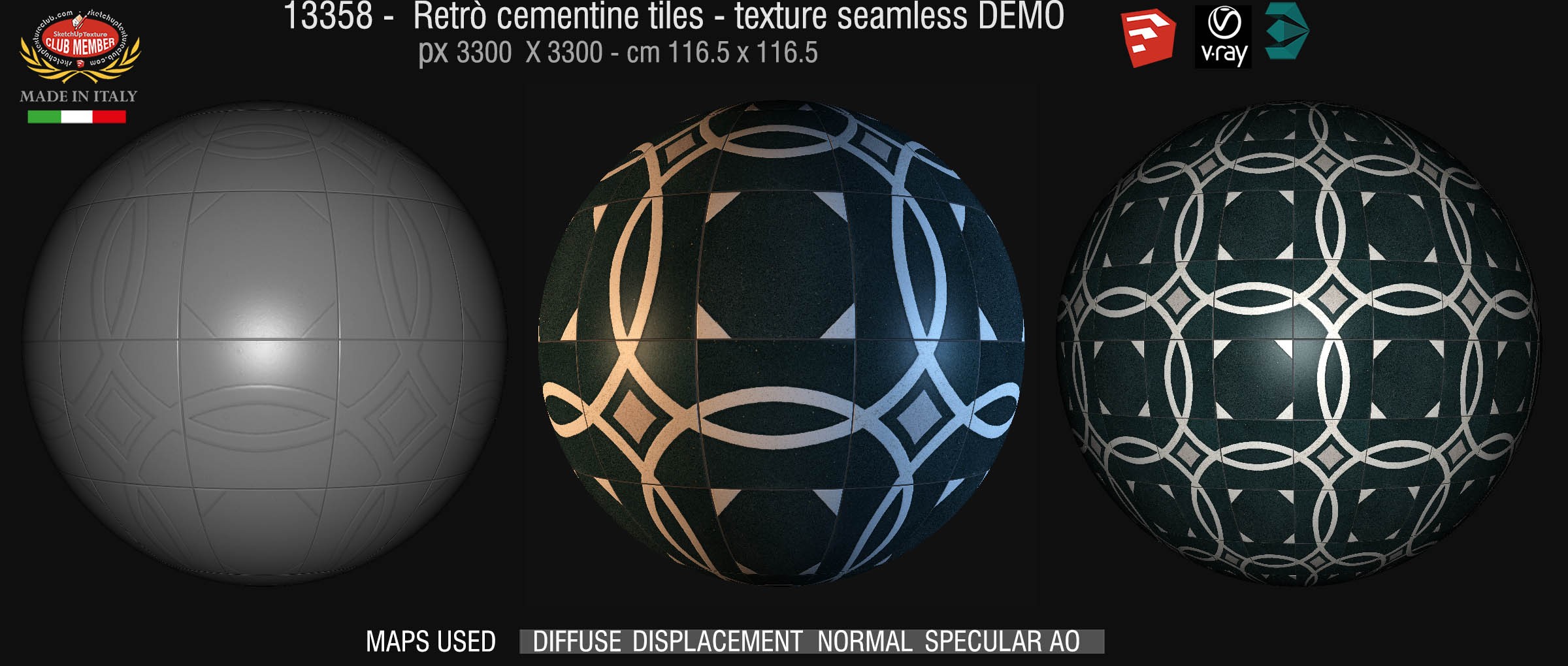 13358 retrò cementine tiles - texture seamless + maps DEMO