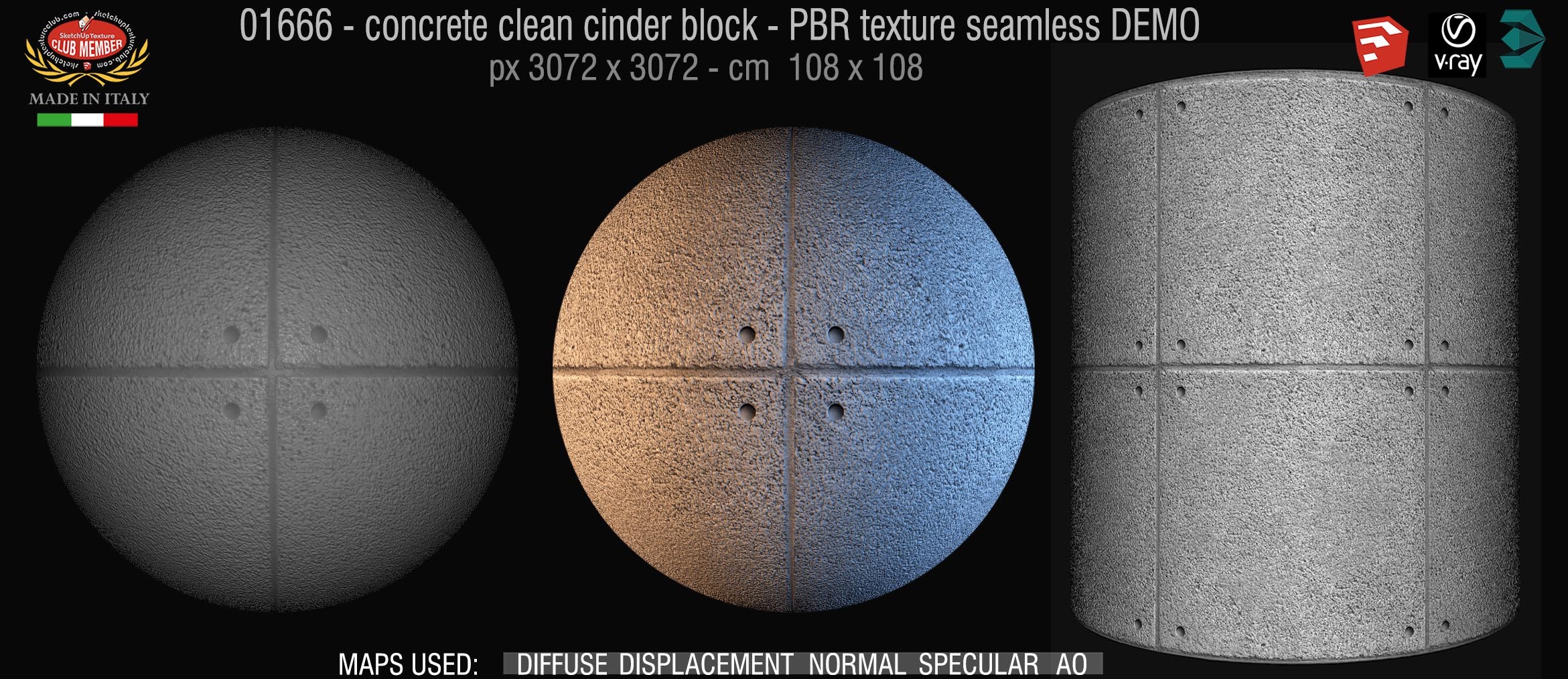 01666 concrete clean cinder block PBR texture seamless DEMO