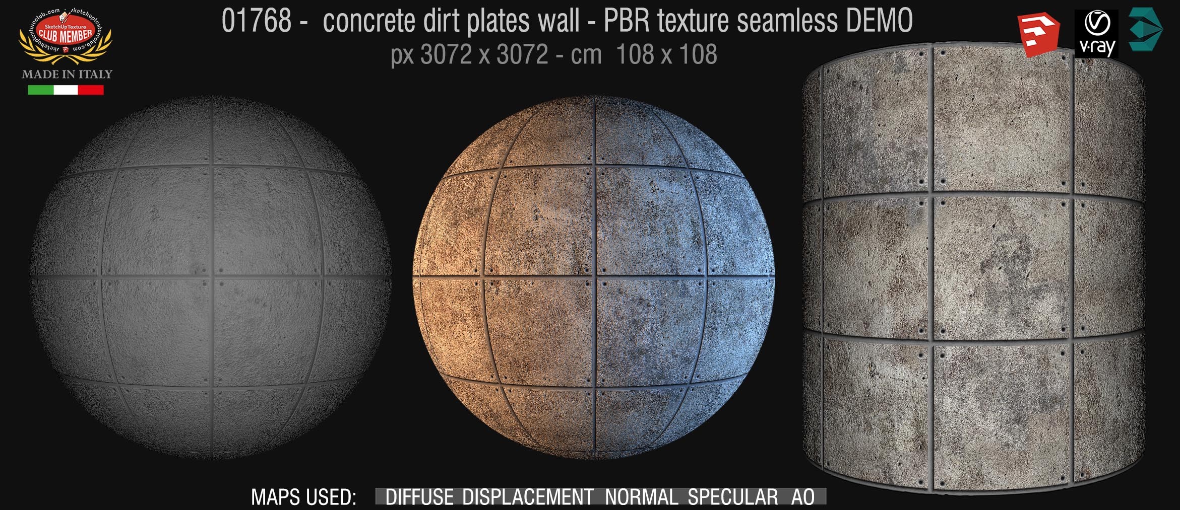 01768  concrete dirt plates wall PBR texture seamless DEMO