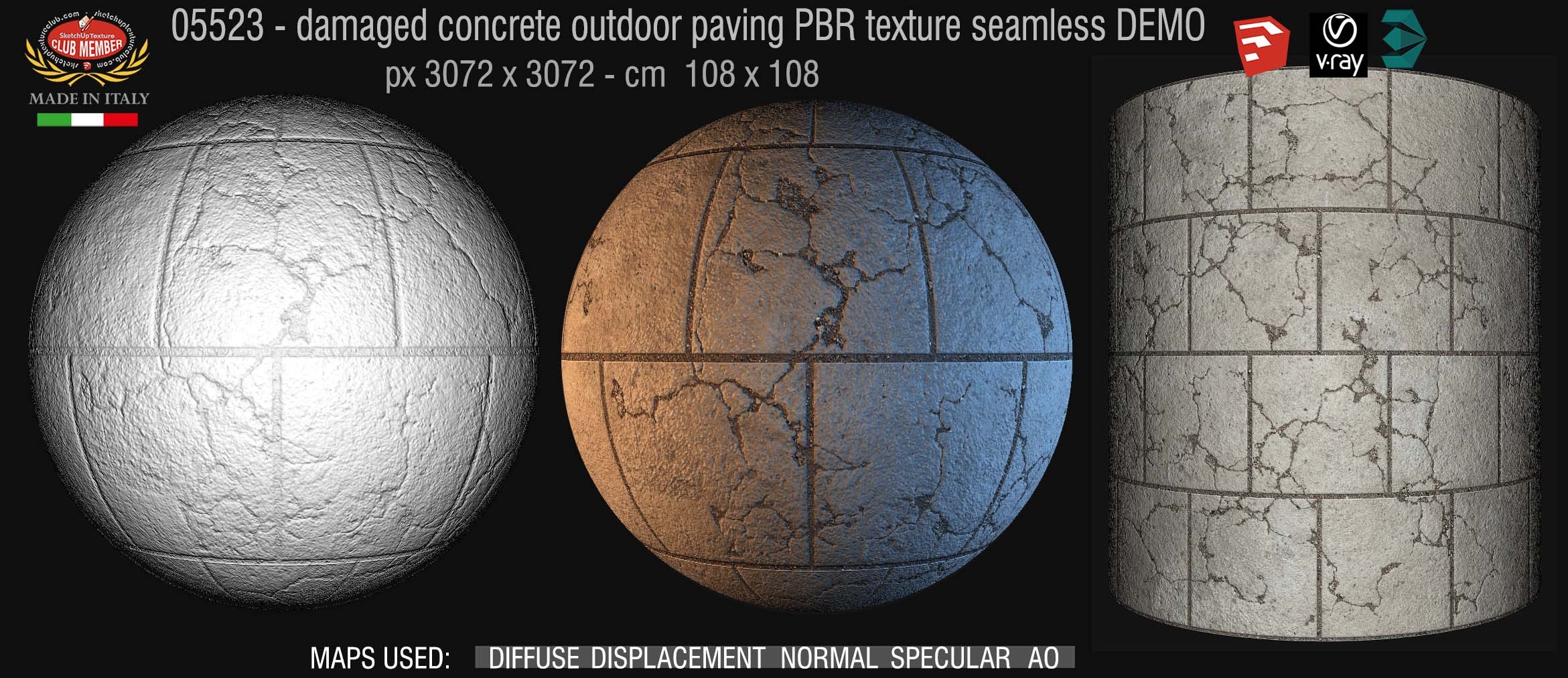 05523 Damaged concrete outdoor paving PBR texture seamless DEMO