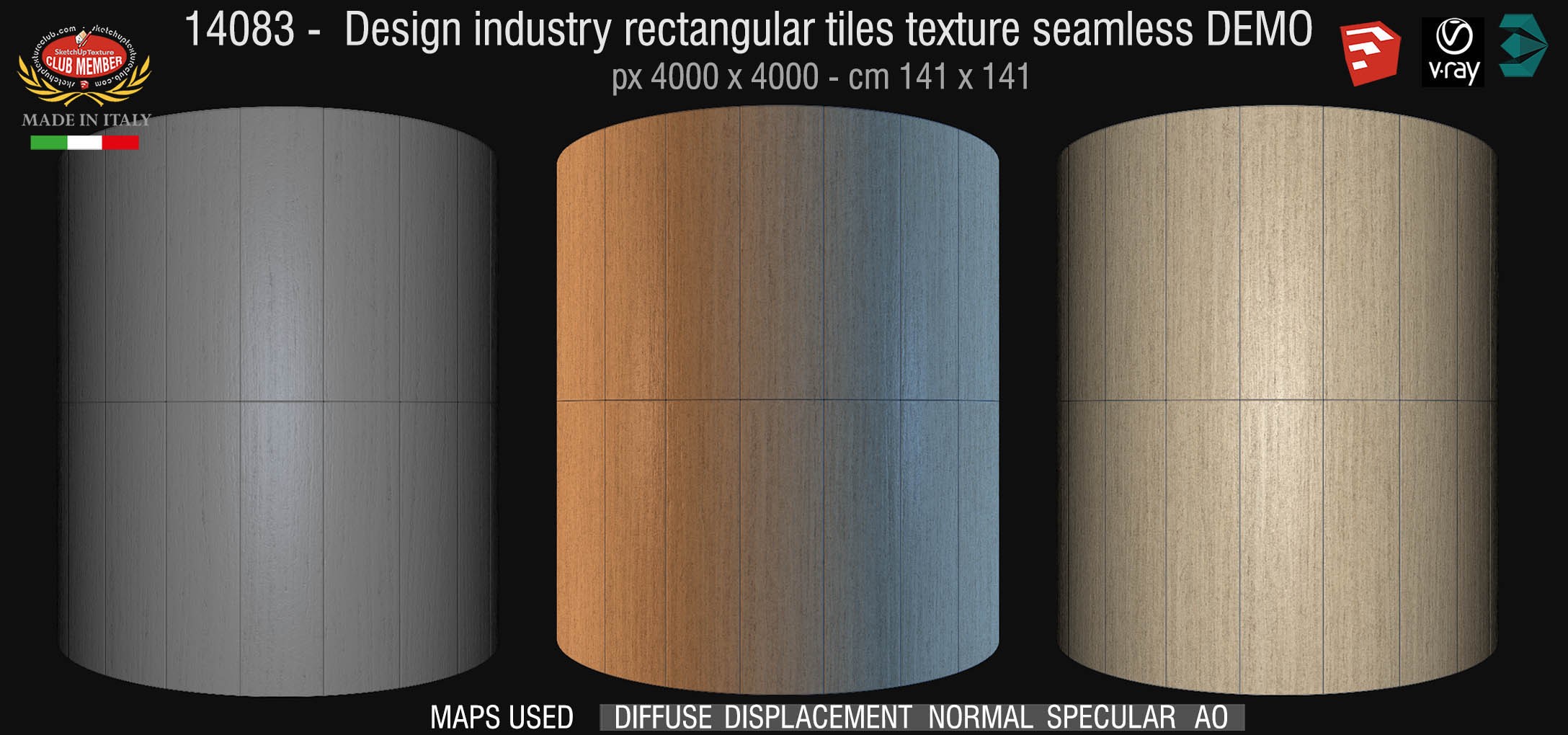 14083 Design industry rectangular tiles texture seamless + maps DEMO